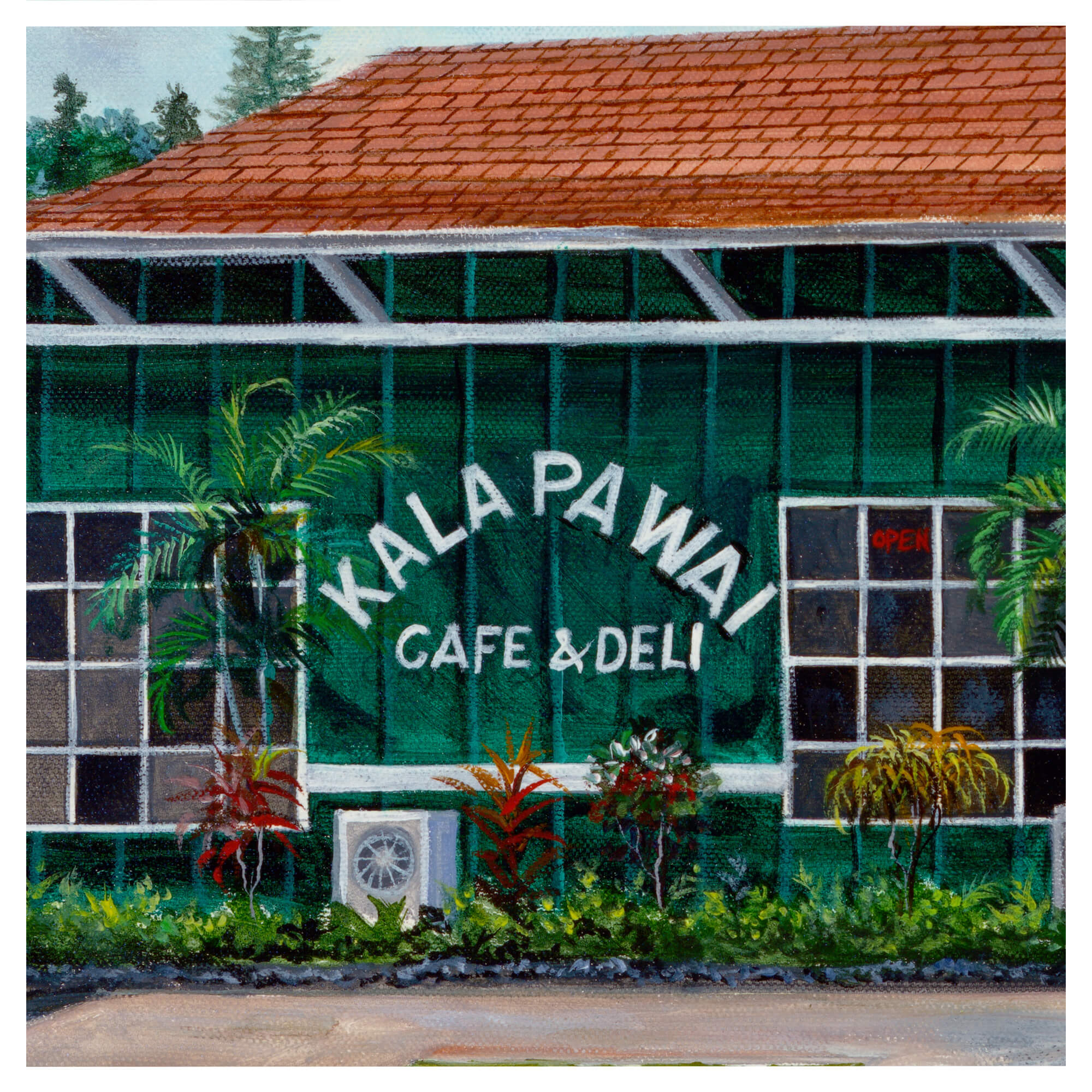 An illustration featuring kalawai cafe and deli by hawaii artist  Esperance Rakotonirina