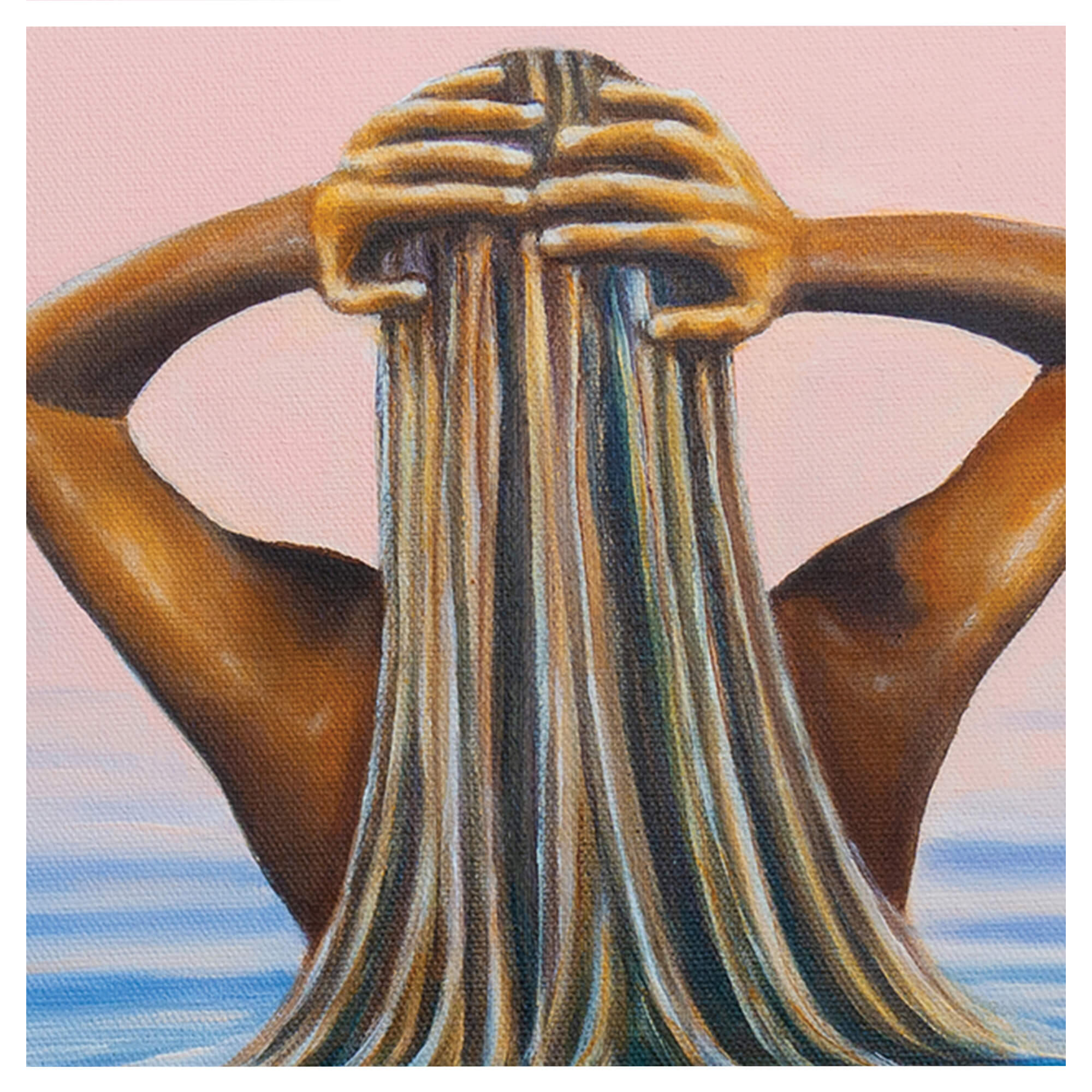 A painting of a blonde woman's hair by Hawaii artist Kelly Keane