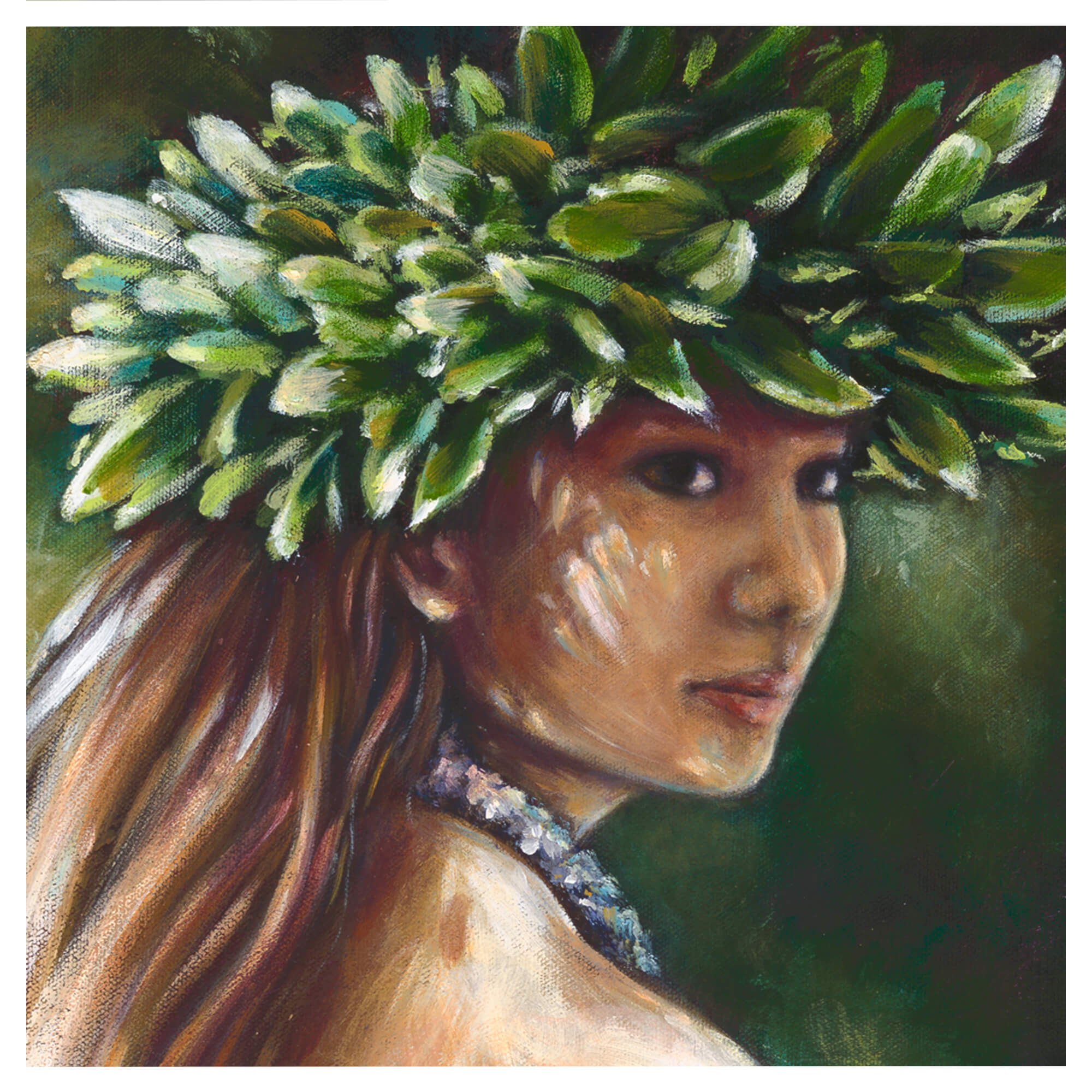 An illustration of a woman by hawaii artist Kristi Petosa
