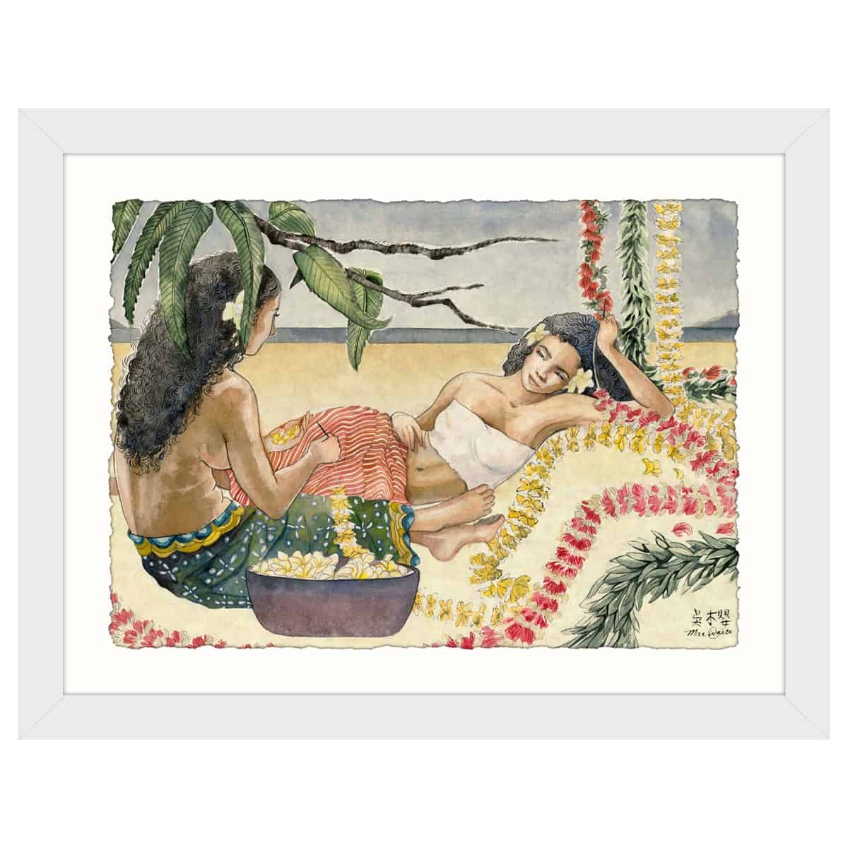 mae waite lounging lei ladies deckled white frame