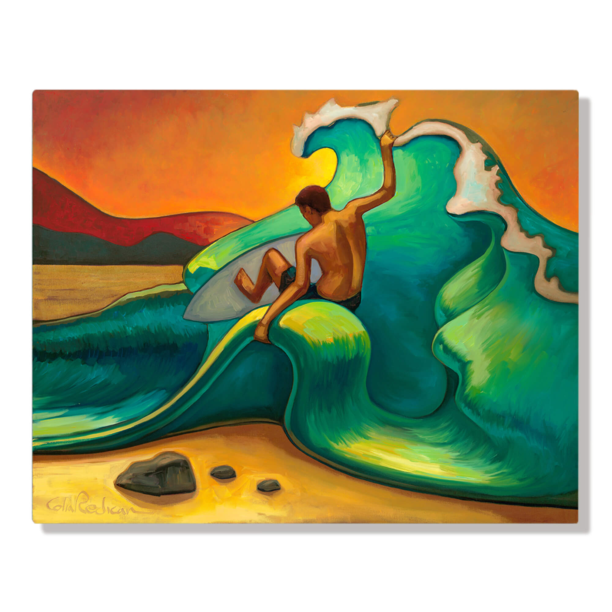 A riding the epic waves of Hawaii by Hawaii artist Colin Redican