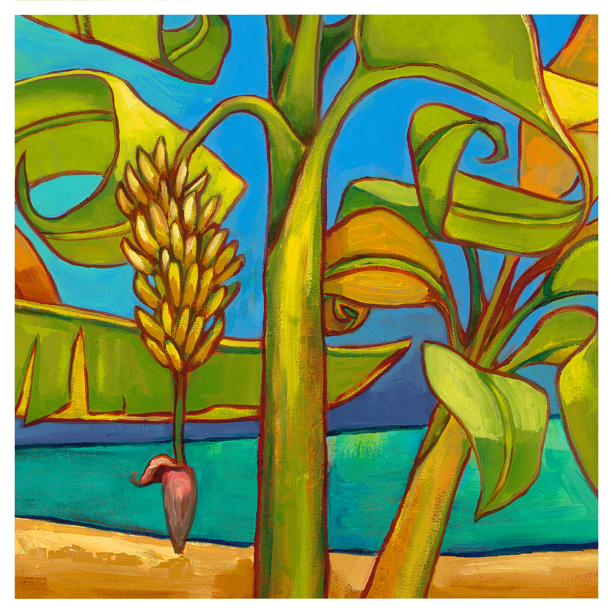Banana tree trunk and fruit by Hawaii artist Colin Redican