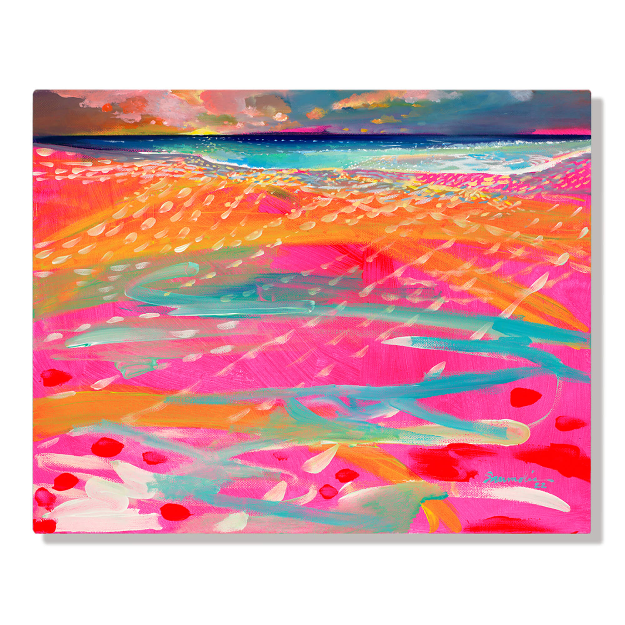Metal aluminum print featuring this beautiful vibrant neon-colored seascape by popular Hawaii artist Saumolia Puapuaga