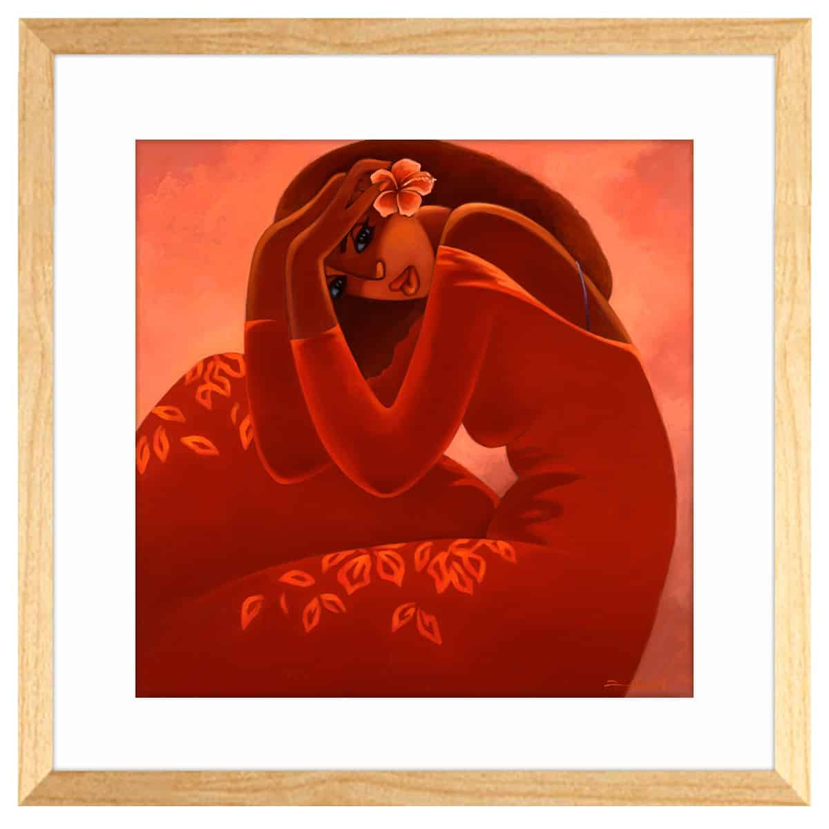 wahine in red tim nguyen matted wood frame