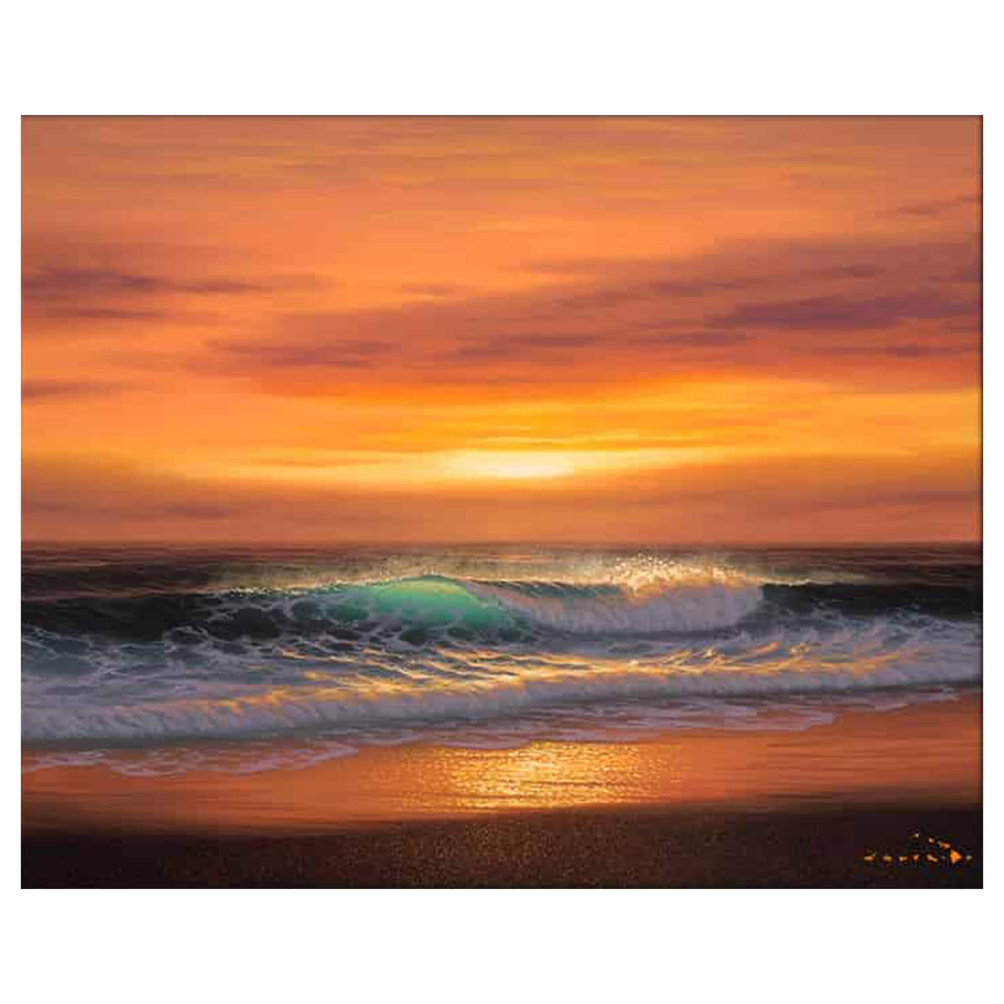 A matted art print of a panoramic seascape artwork that captures the beauty and raw essence of the natural world, particularly the serene crystal clear waters of Hawaii by Hawaii artist Walfrido Garcia