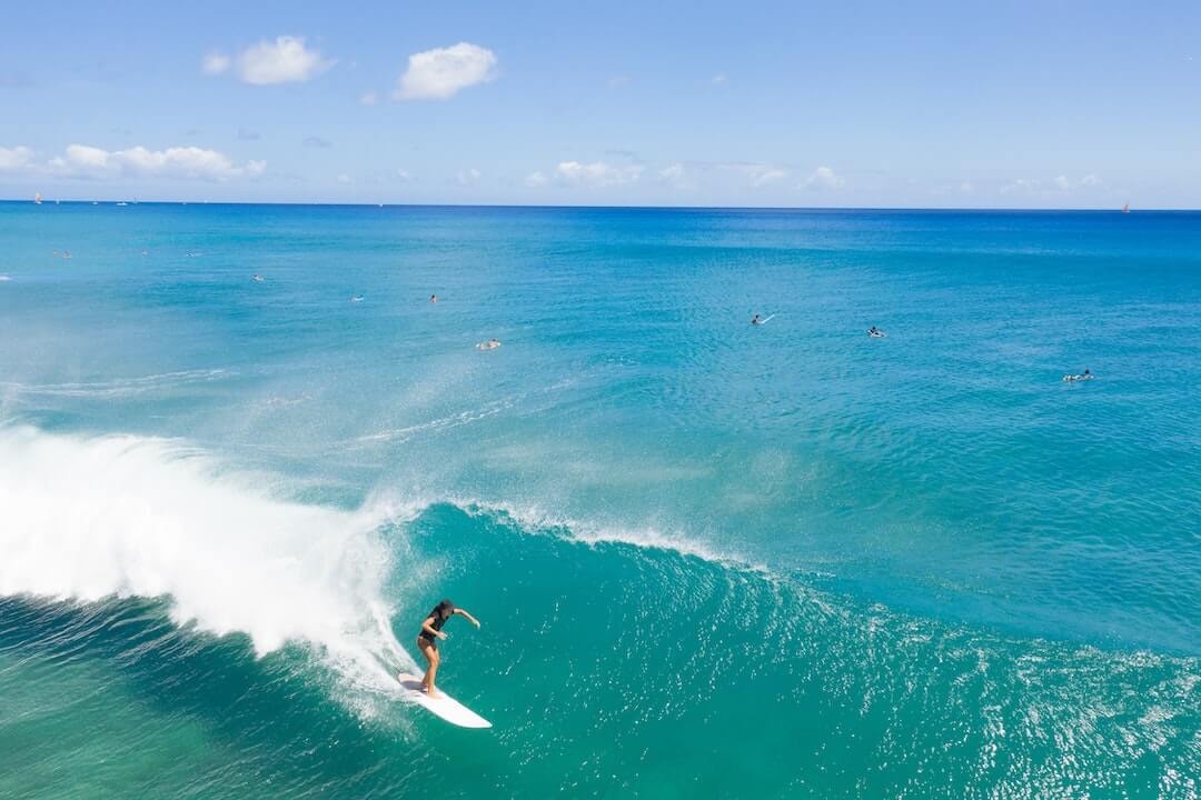International Surfing Day surfer at Waikiki Beach on Oahu, Hawaii