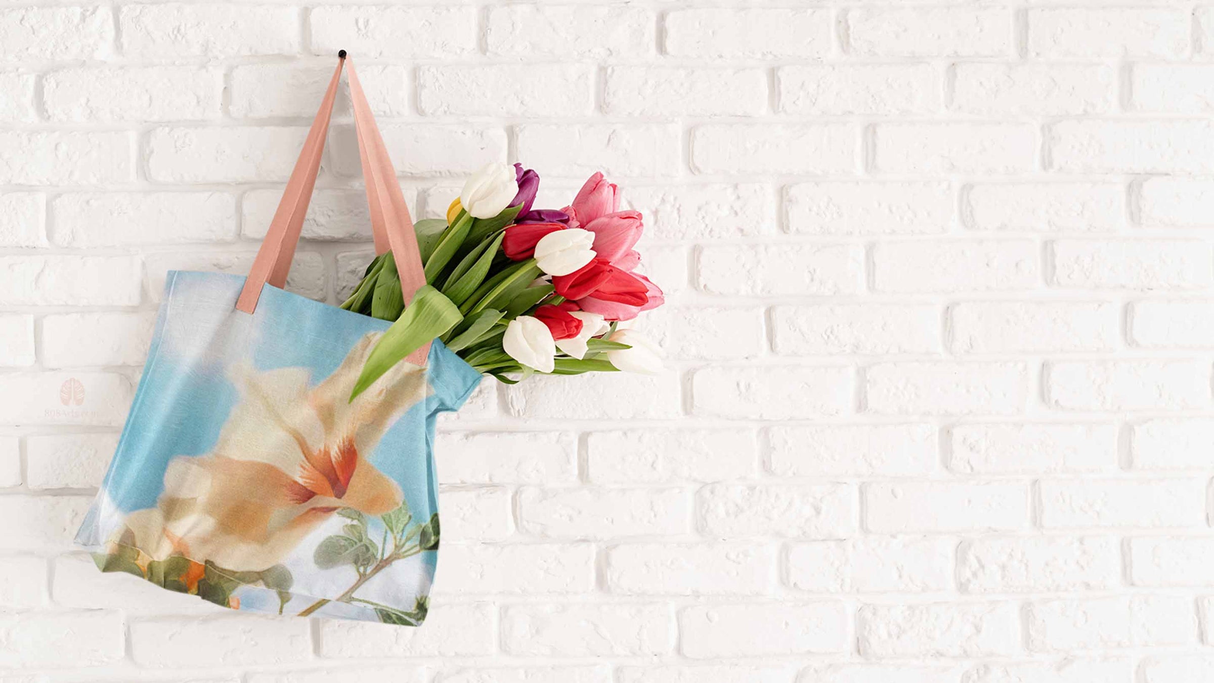 tropical floral hawaii art print tote bag with flowers