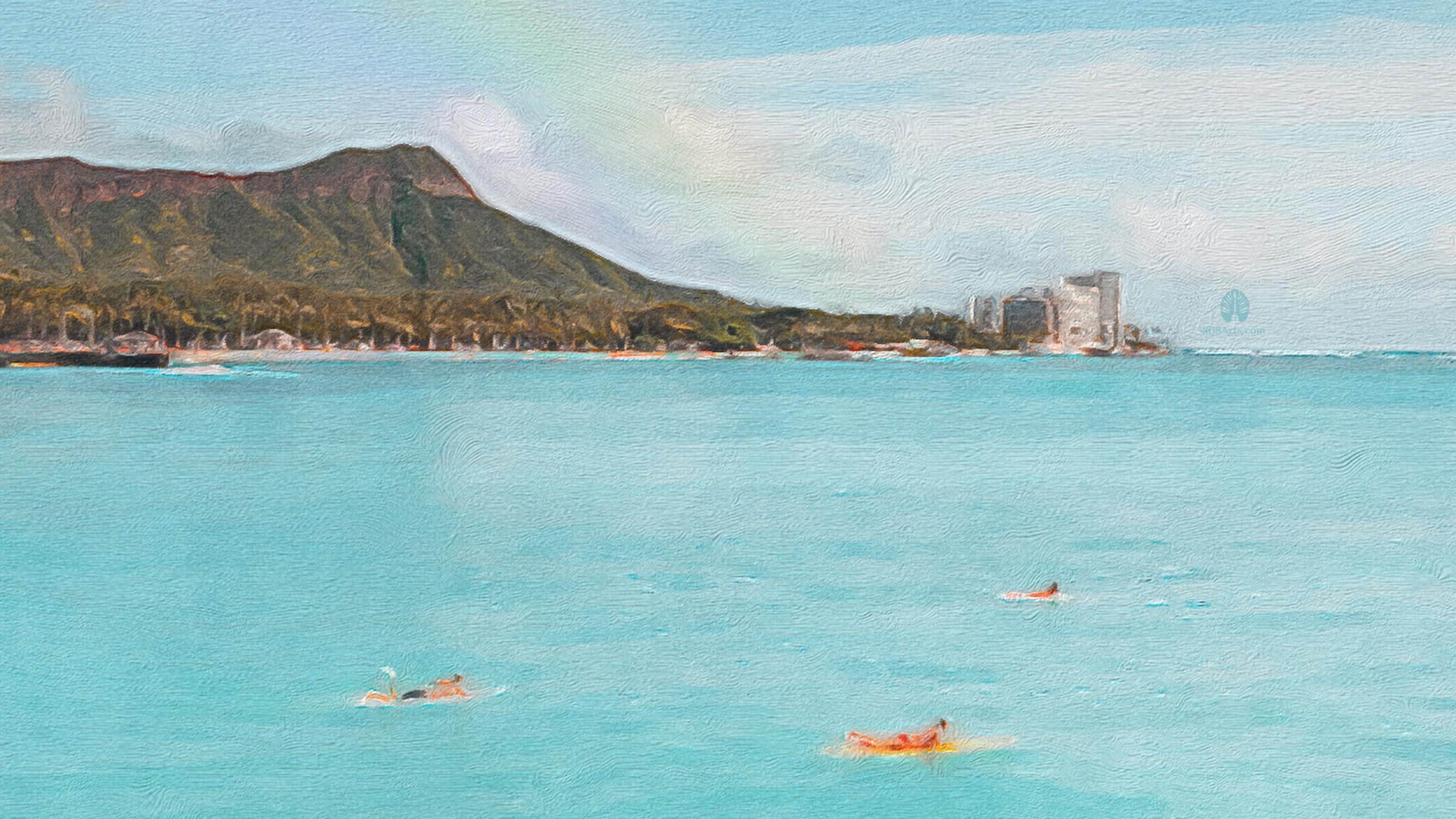 diamondhead waikiki seascape painting with surfers