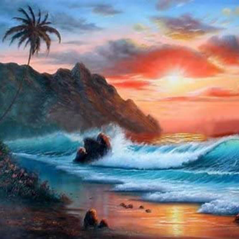 hawaii seascape art waves ocean beach