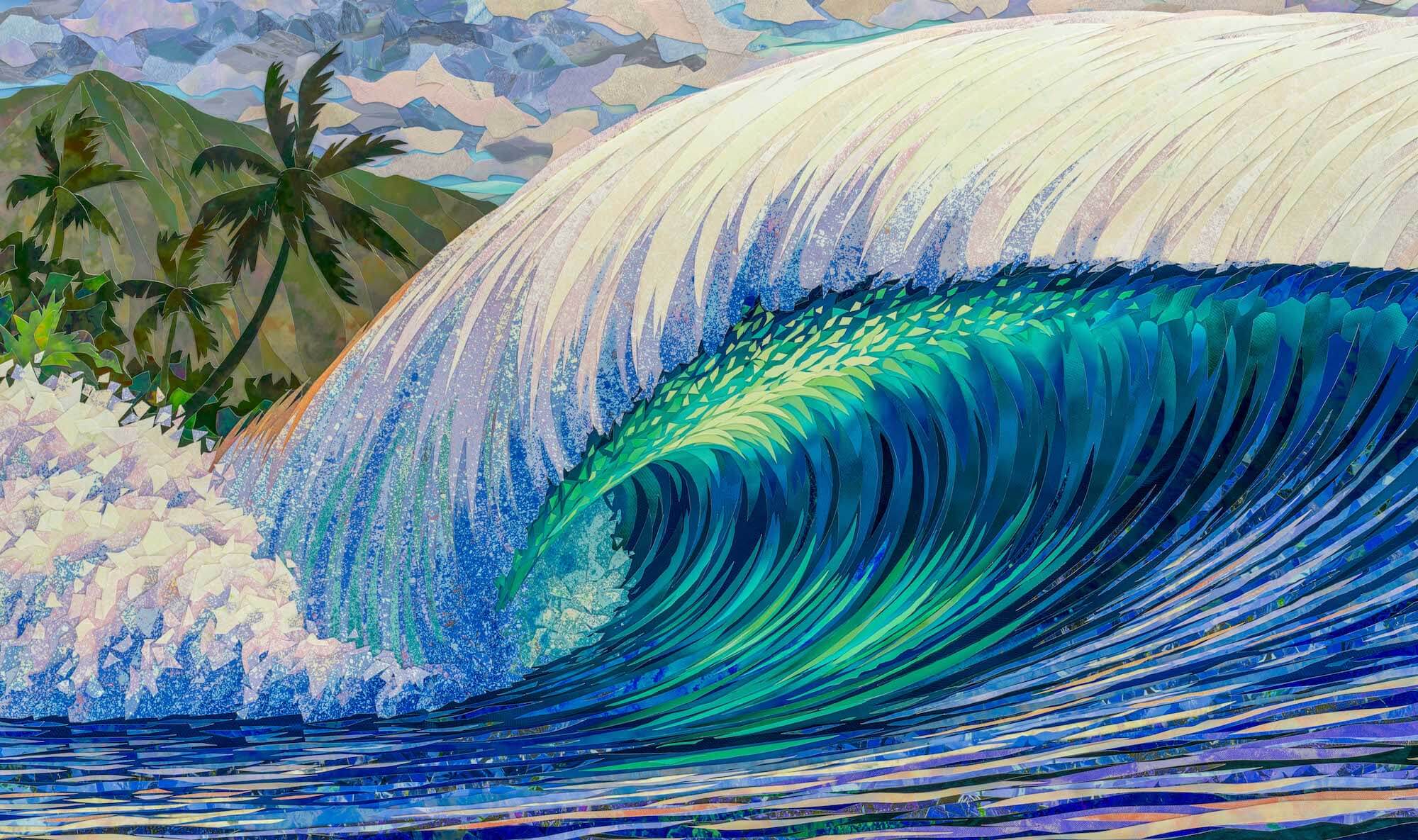 maui wave collage art by hawaii artist patrick parker