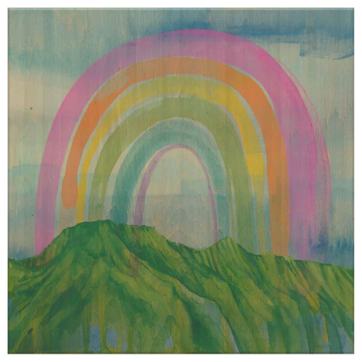 lauren roth rainbow mountain artwork printed on bamboo panel