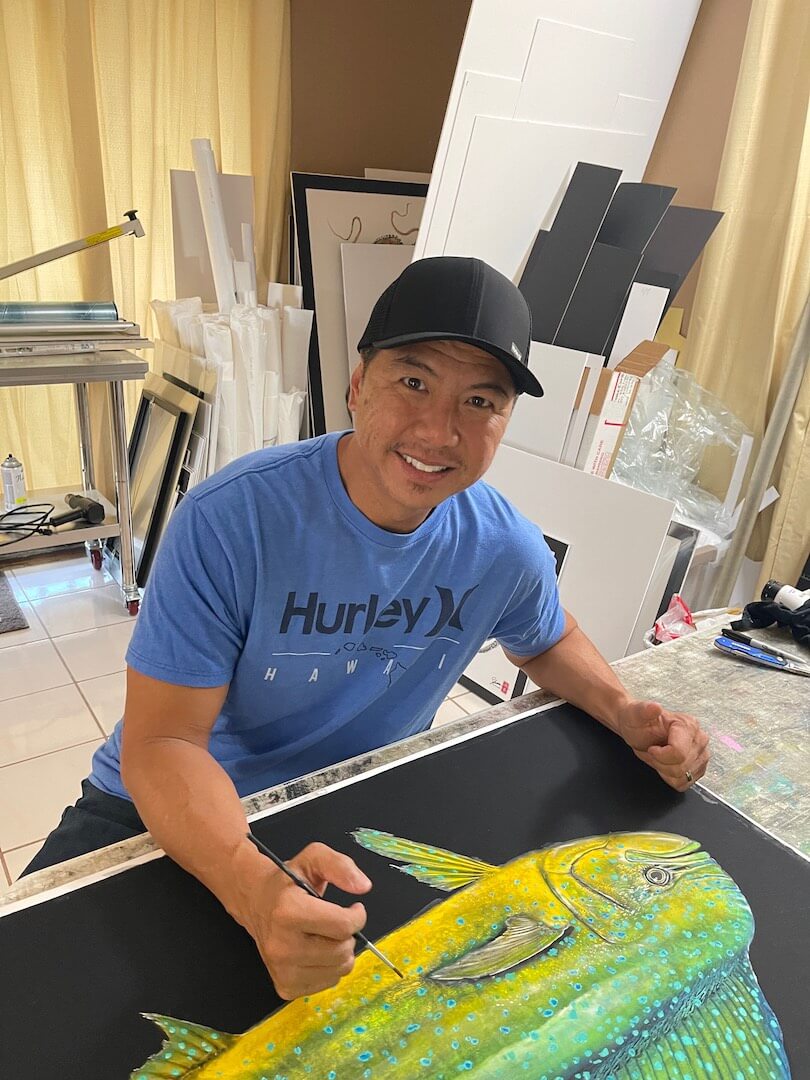 Shane Hamamoto Hawaii gyotaku artist in studio