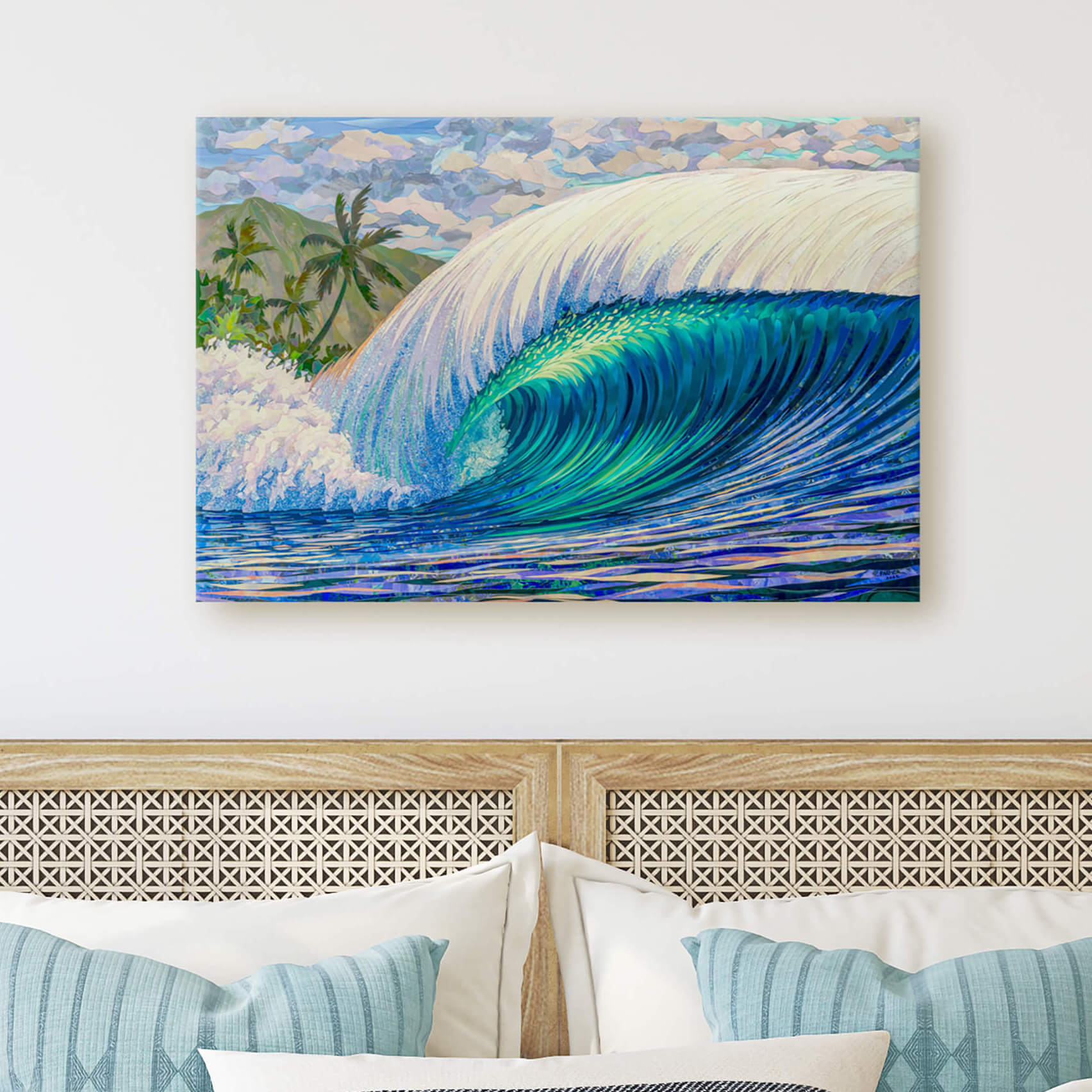 Patrick Parker Maui Wave canvas art print on coastal bedroom wall