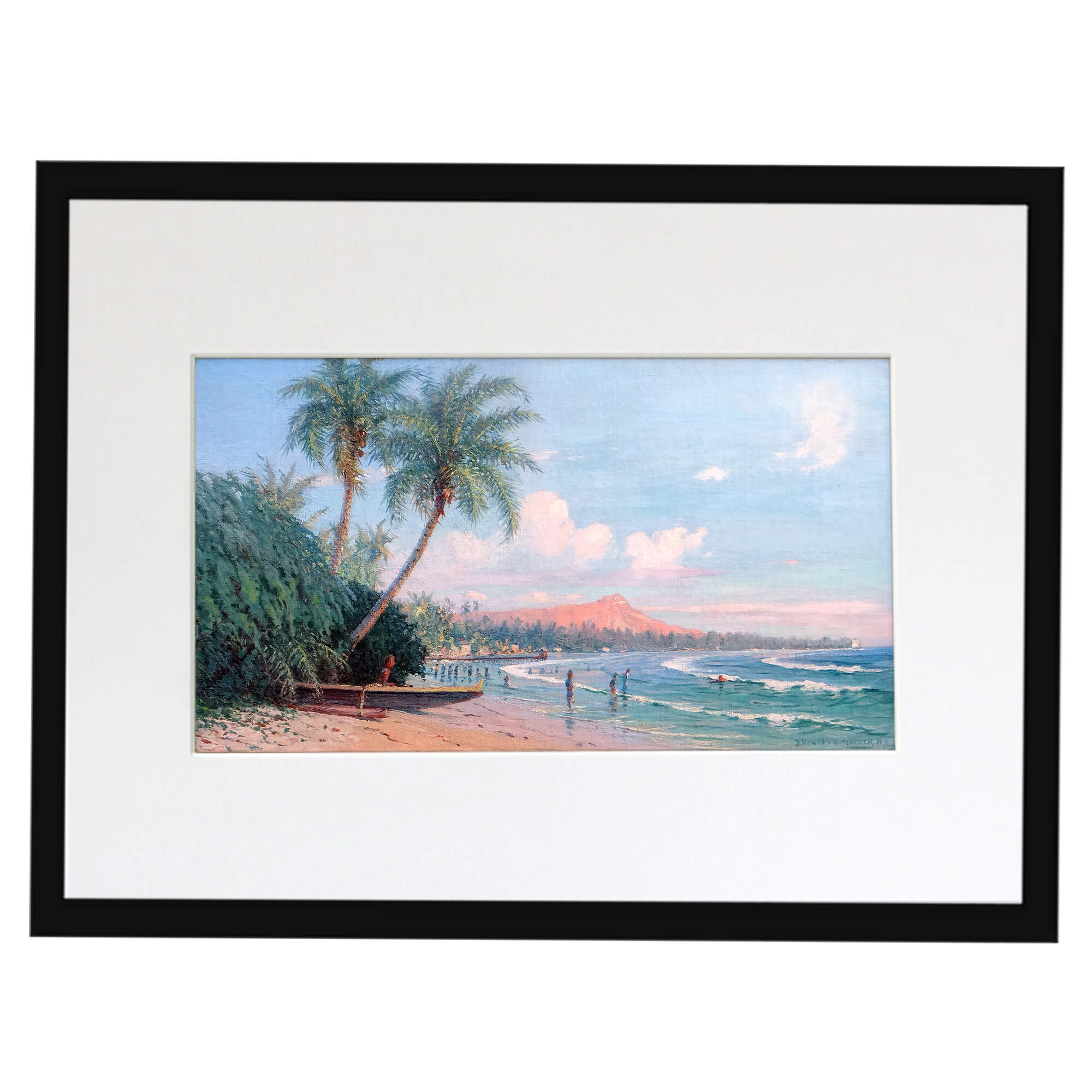 Matted art print with black frame showcasing a mountain by hawaii artist  David Hitchcock