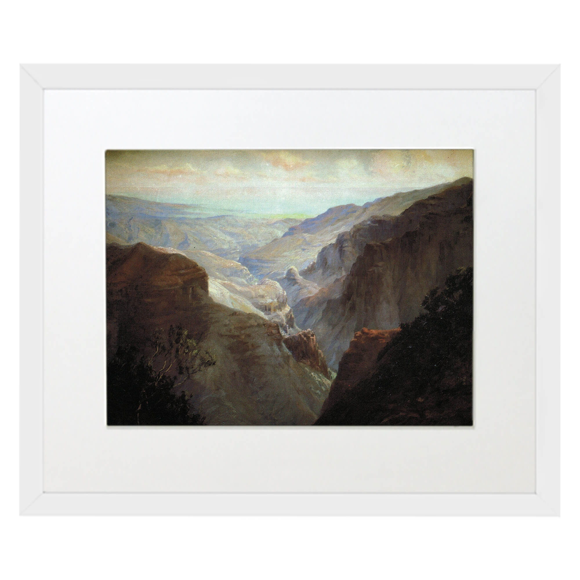 Matted art print with white frame featuring majestic mountains by hawaii artist  David Hitchcock