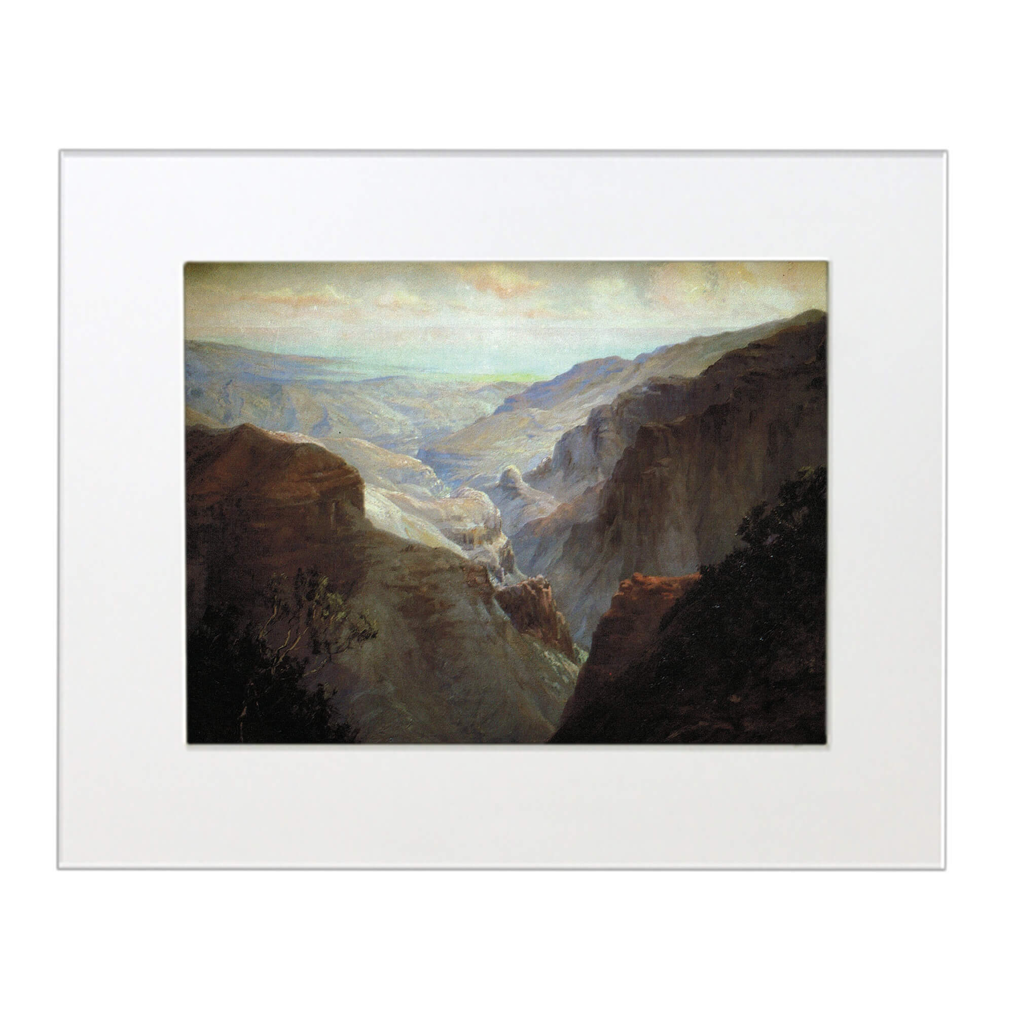Matted art print featuring tall mountains by hawaii artist  David Hitchcock