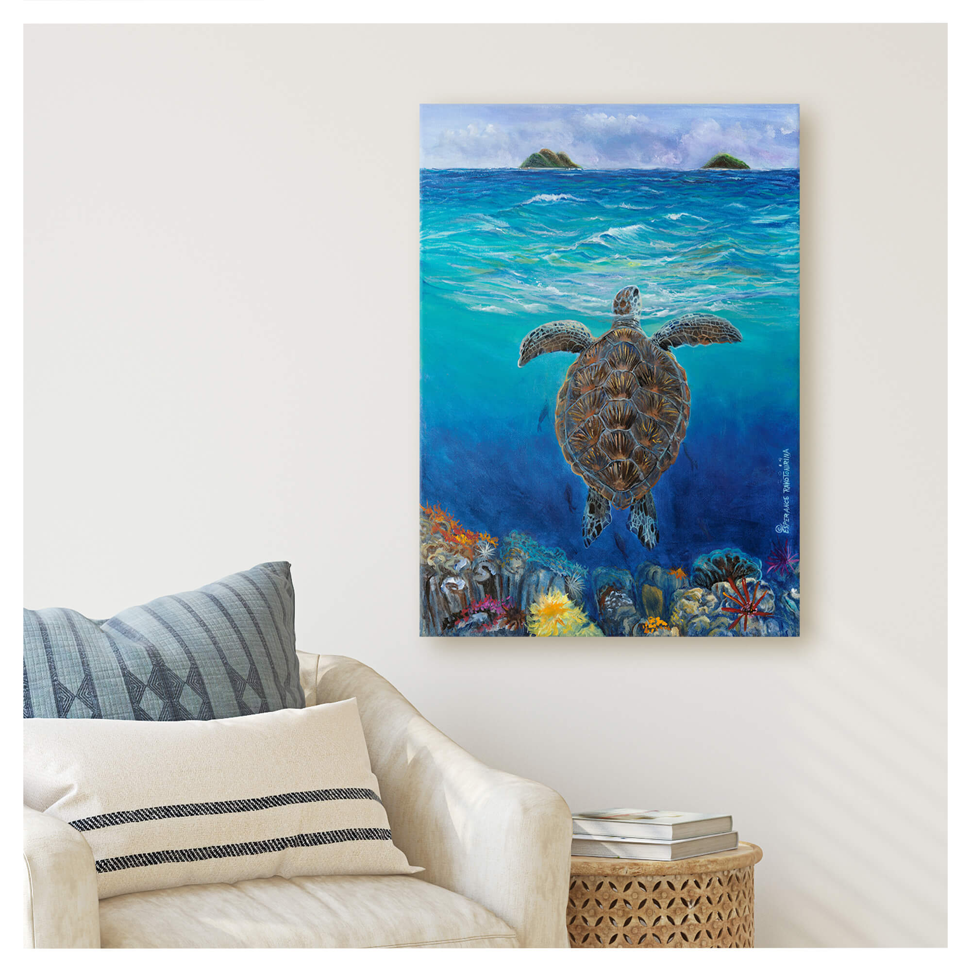 Canvas art print featuring a blue ocean by hawaii artist Esperance Rakotonirina