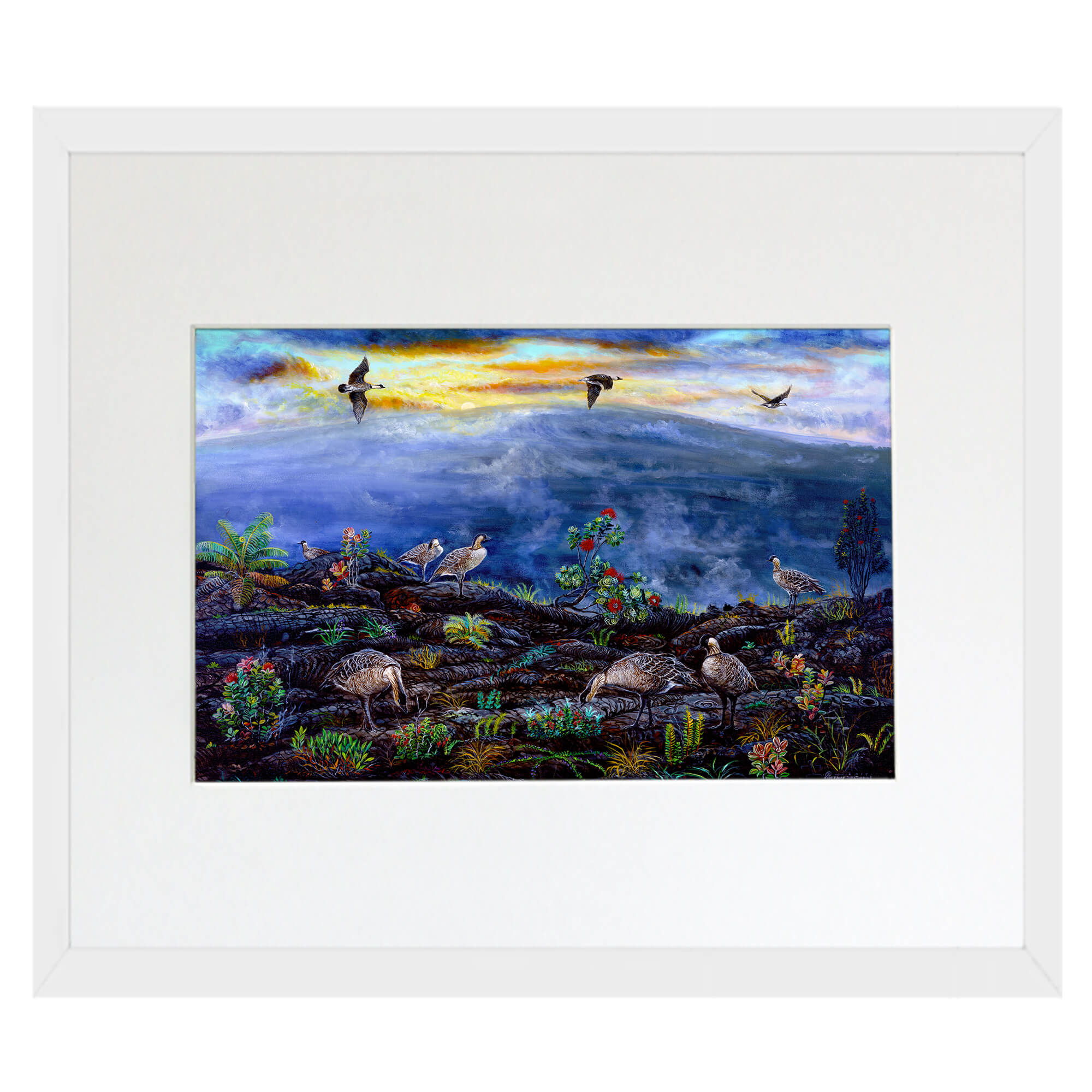 Matted art print with white frame featuring lava rocks by hawaii artist Esperance Rakotonirina