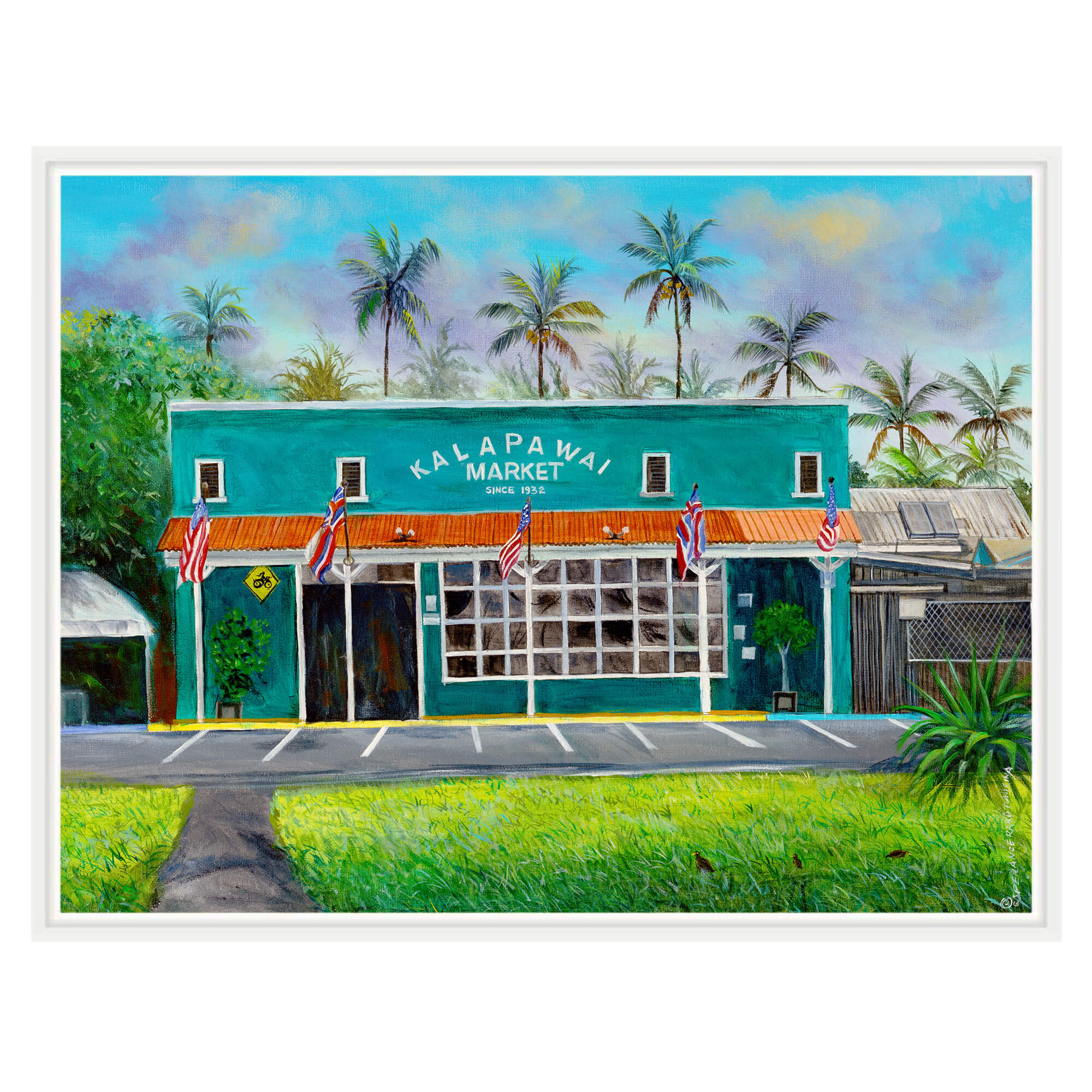 Canvas art print with white frame featuring the blue sky with white clouds by hawaii artist Esperance Rakotonirina