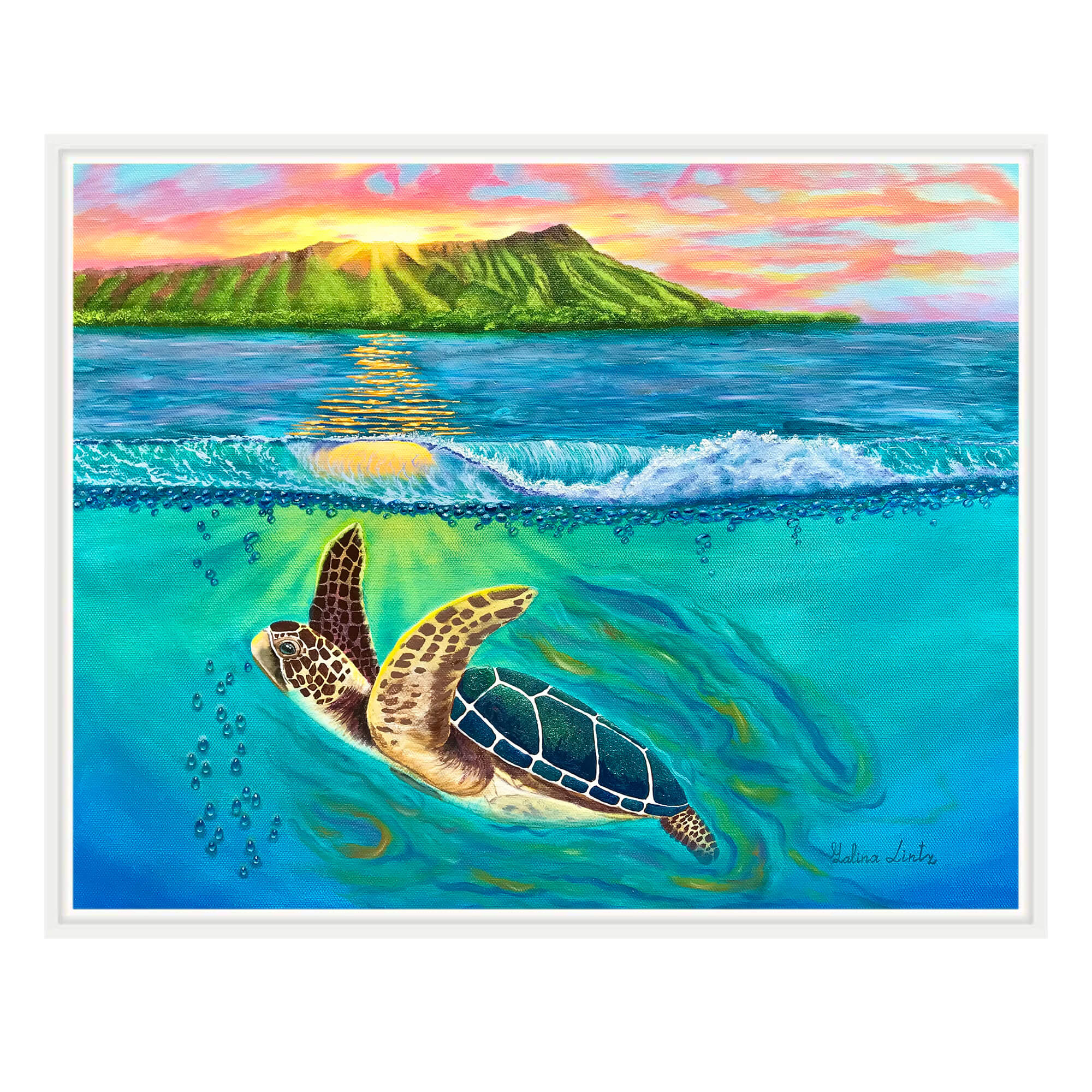 Canvas art print depicting bubbles underwater by hawaii artist Galina Lintz