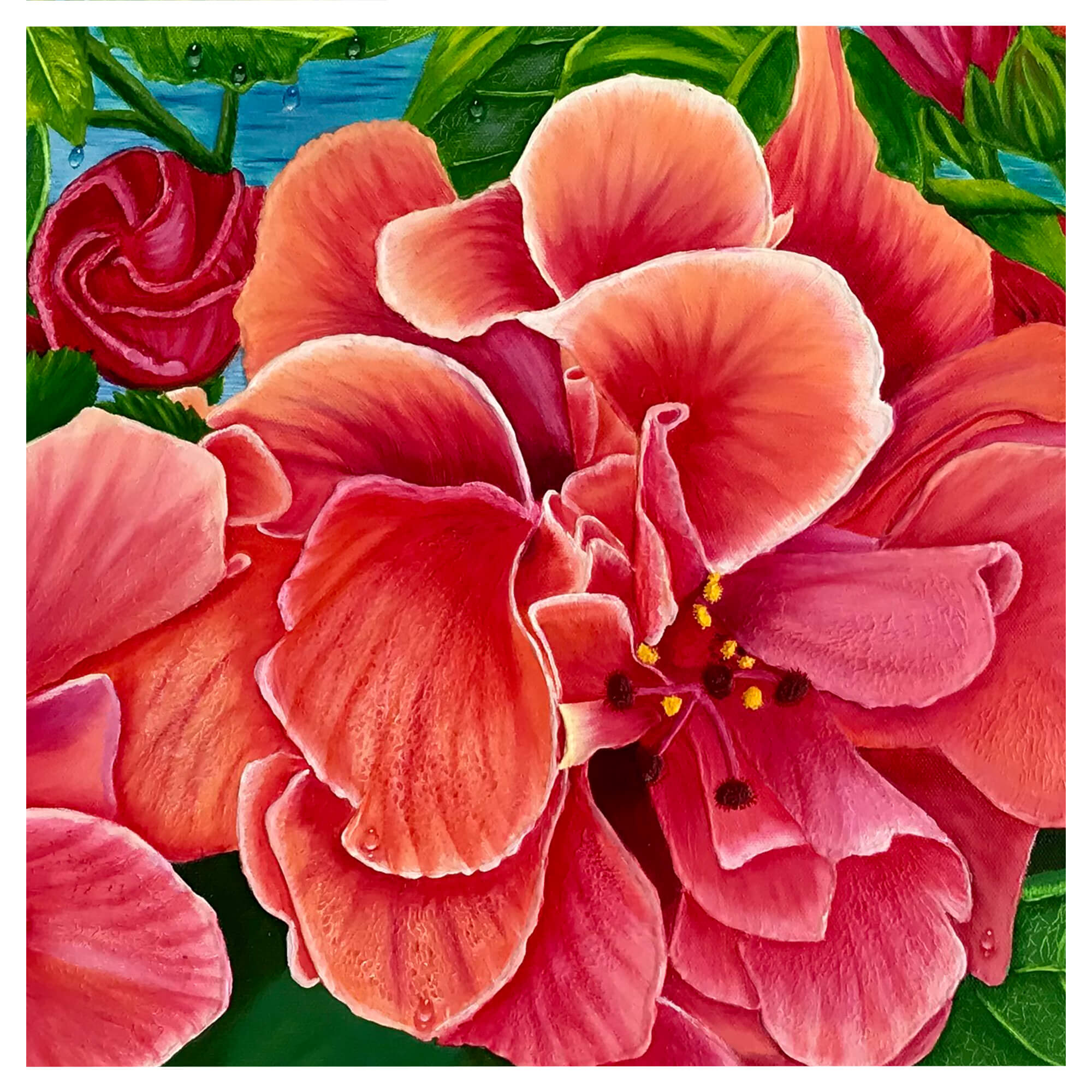 An illustration featuring a pink flower by hawaii artist Galina Lintz
