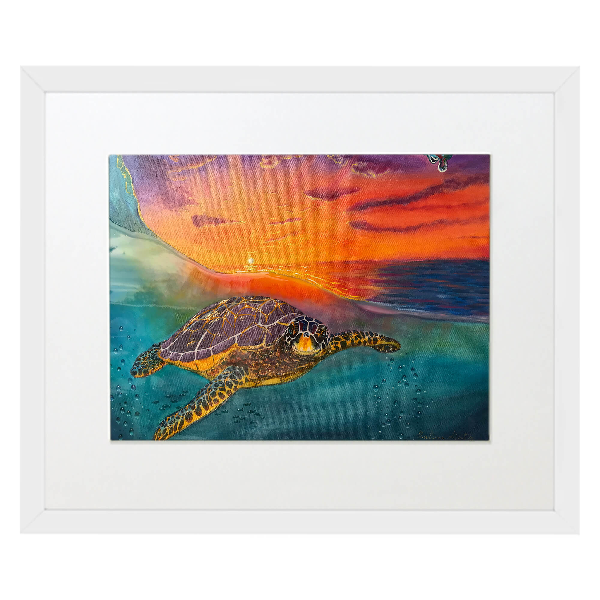 Matted art print with white frame featuring the orange sky by hawaii artist  Galina Lintz