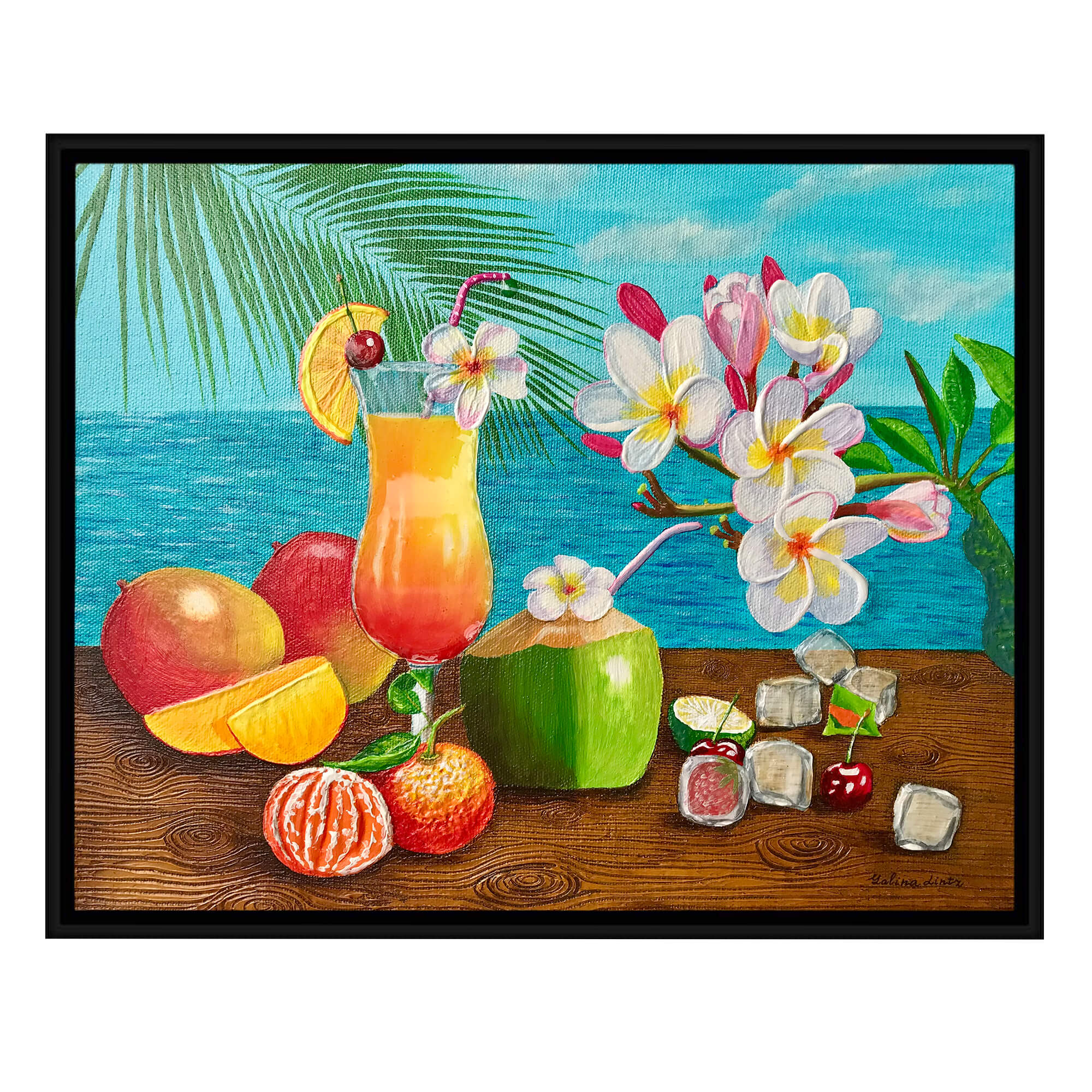 Canvas art print with black frame featuring a cherry by hawaii artistGalina Lintz