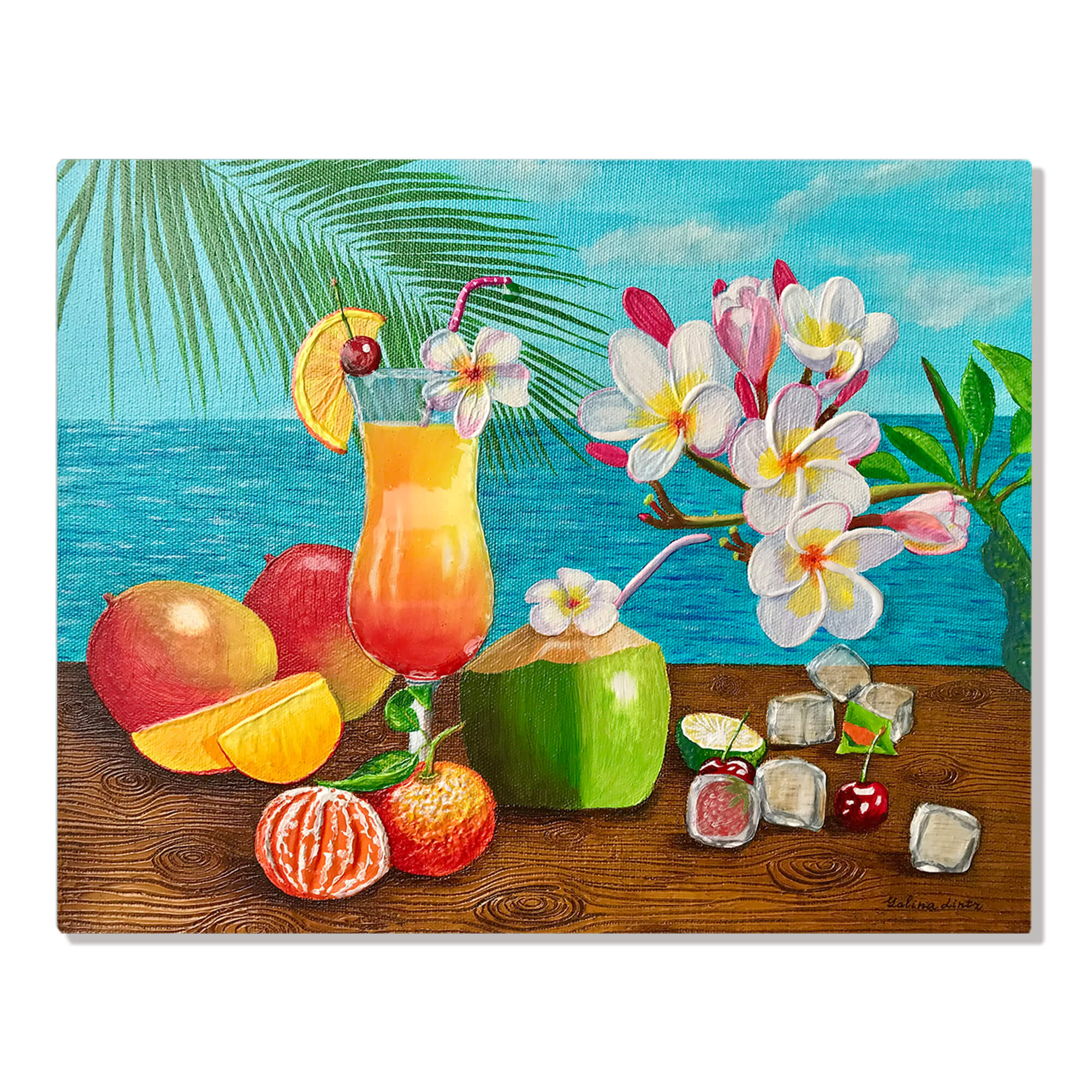 Metal art print featuring tropic fruits  by hawaii artist Galina Lintz
