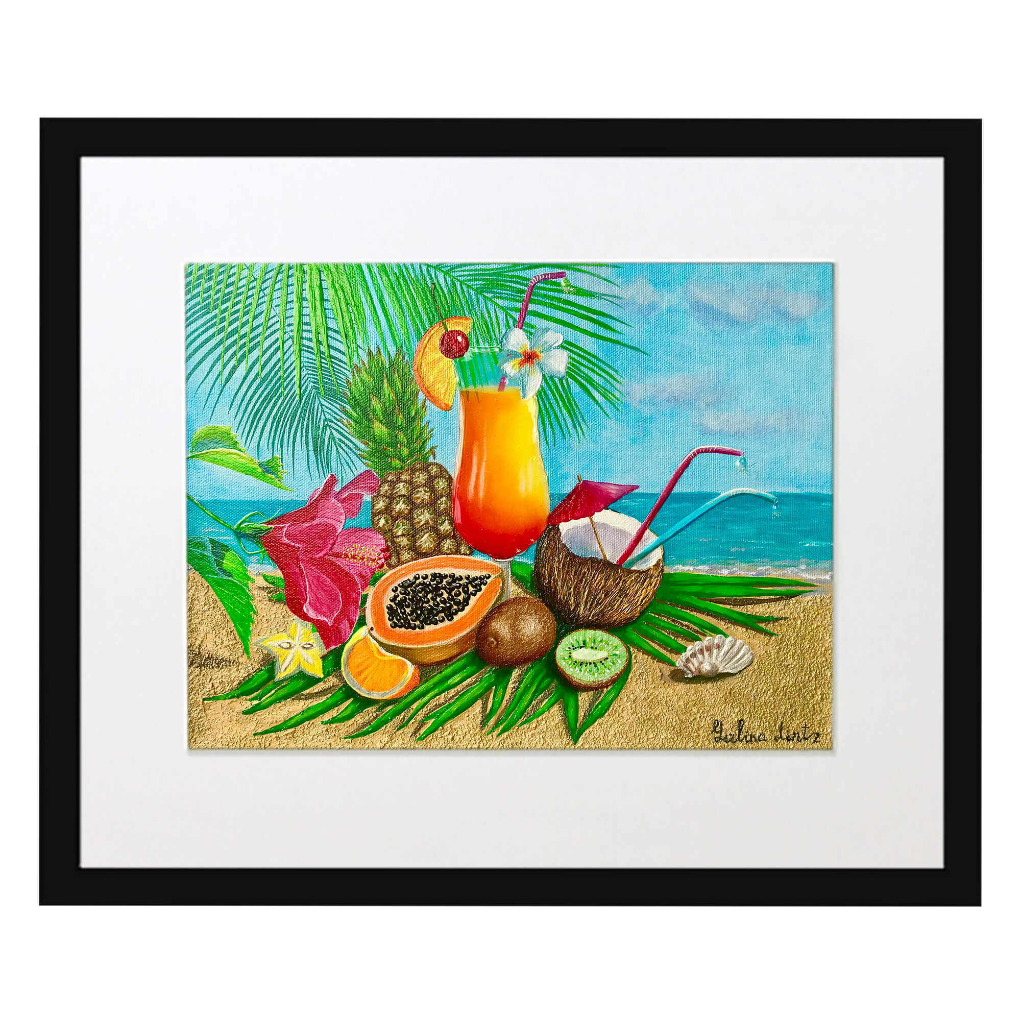 Matted art print with black frame showcasing a pineapple Galina Lintz