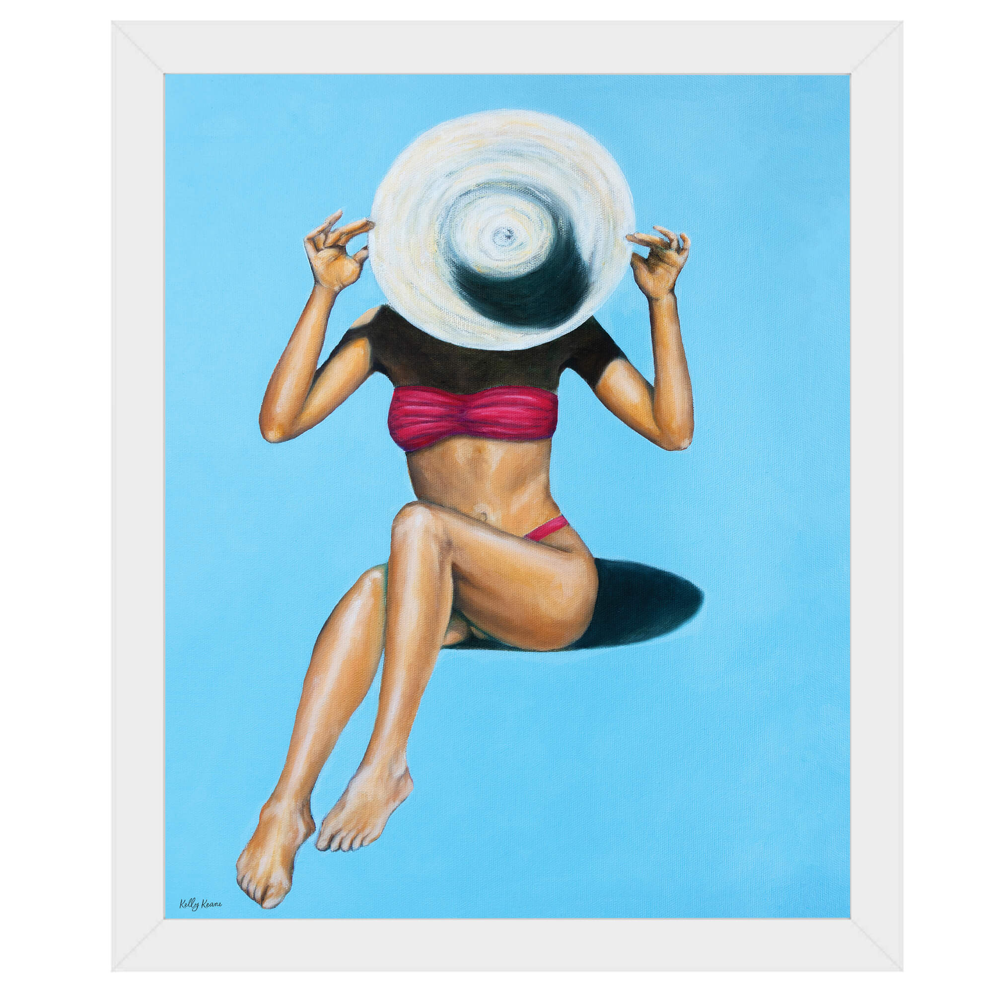 Paper giclée art print featuring a woman at the beach covering her face by Hawaii artist Kelly Keane