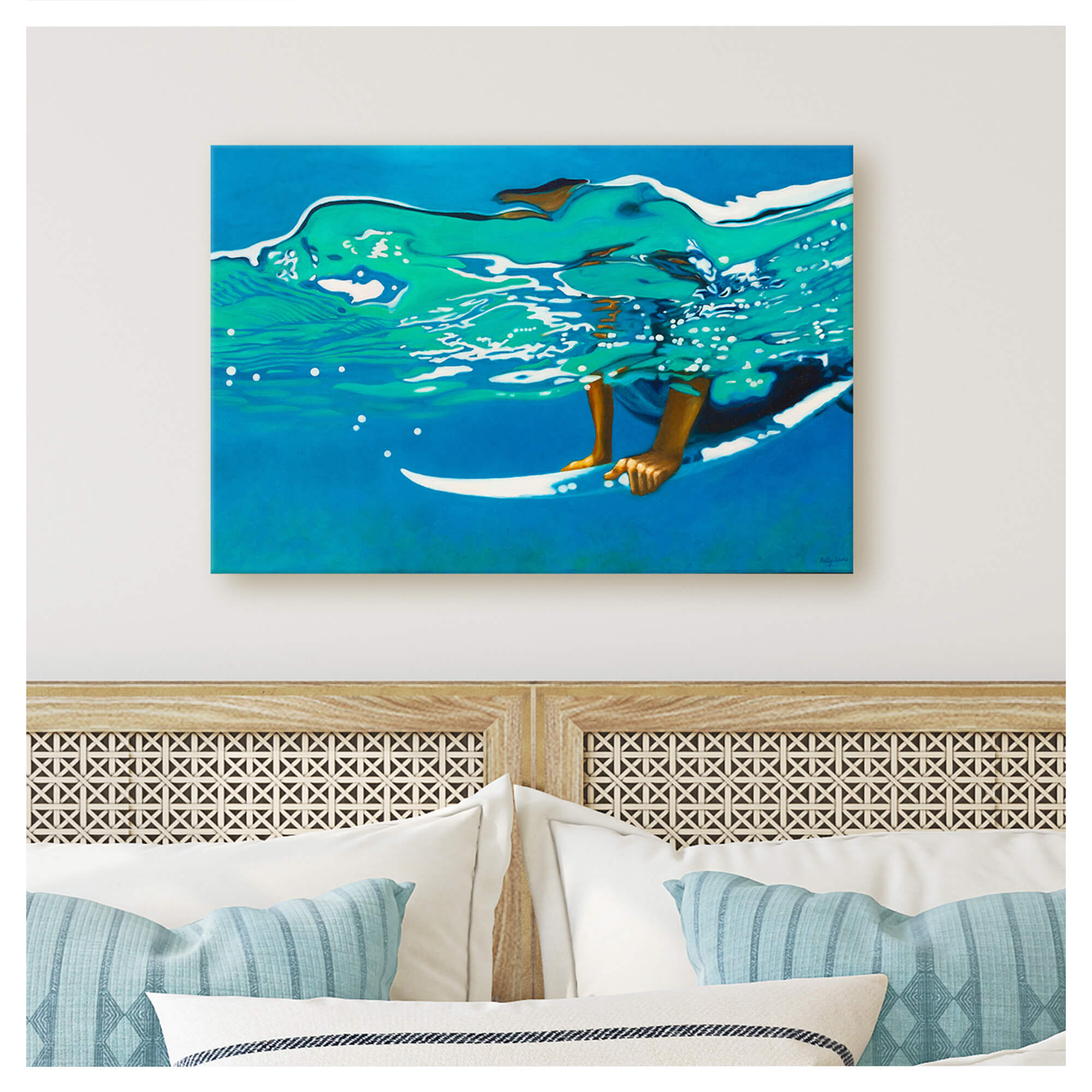 Canvas art print featuring a person surfing  by hawaii artist Kelly Keane