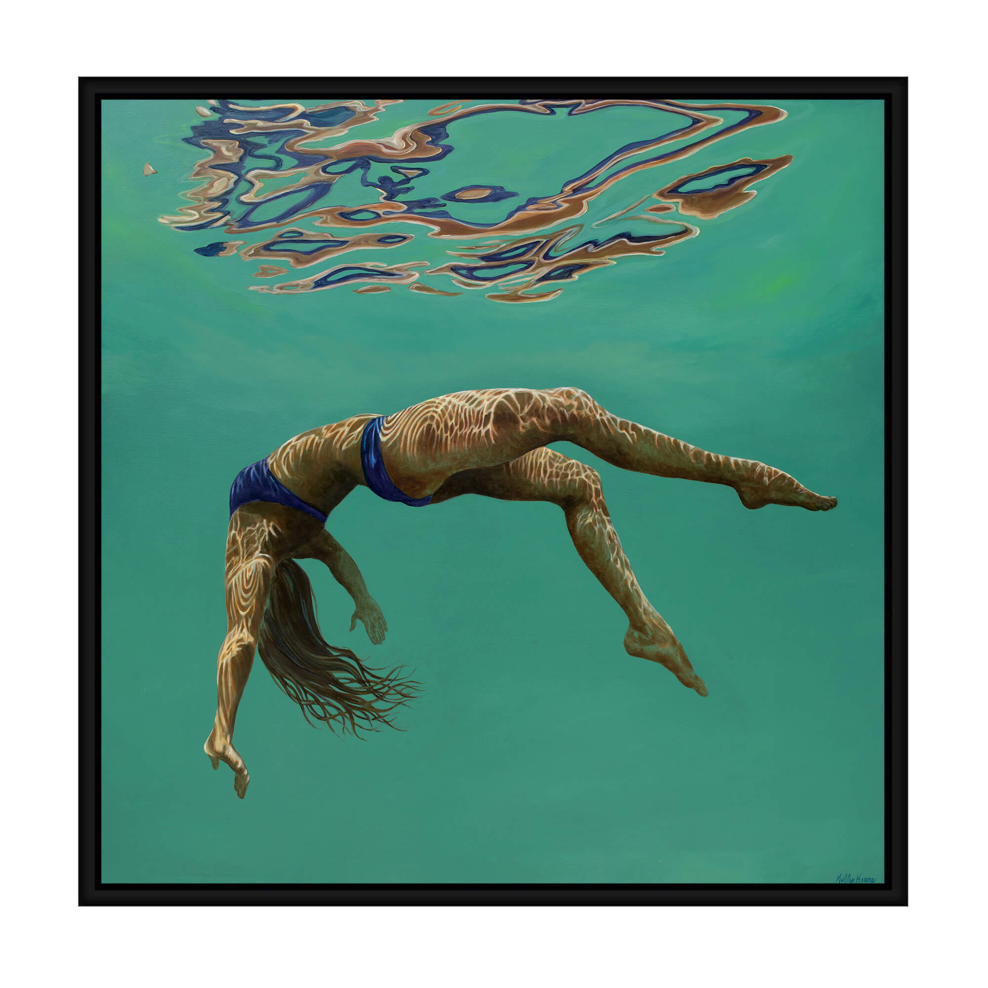 Canvas art print featuring a woman diving in a green hued water by Hawaii artist Kelly Keane
