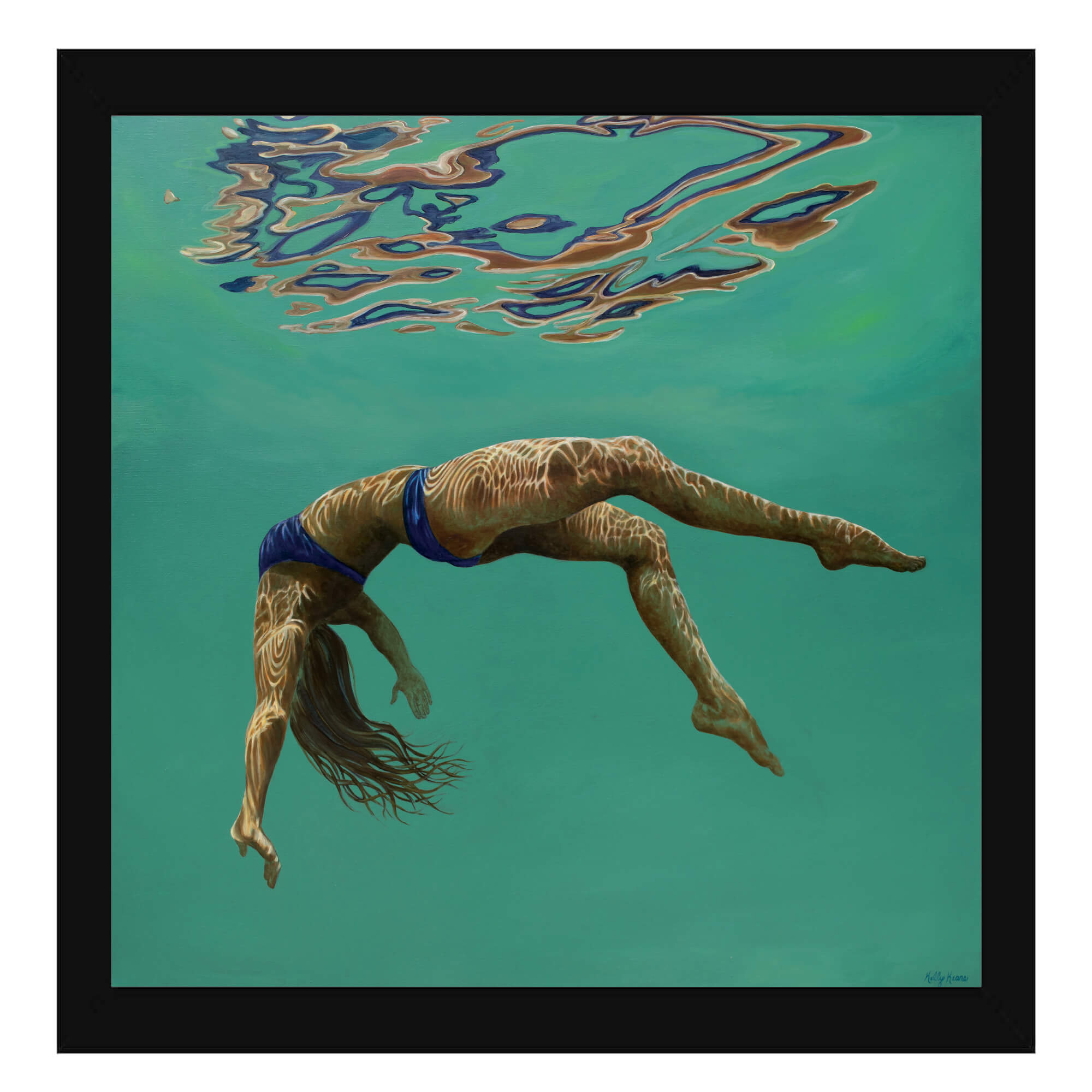 Paper art print of a woman enjoying a peaceful swim underwater by Hawaii artist Kelly Keane