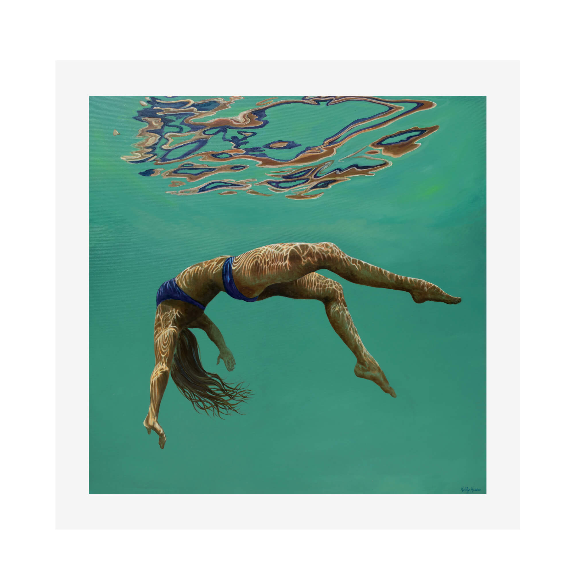 Paper art print of a woman swimming peacefully by Hawaii artist Kelly Keane