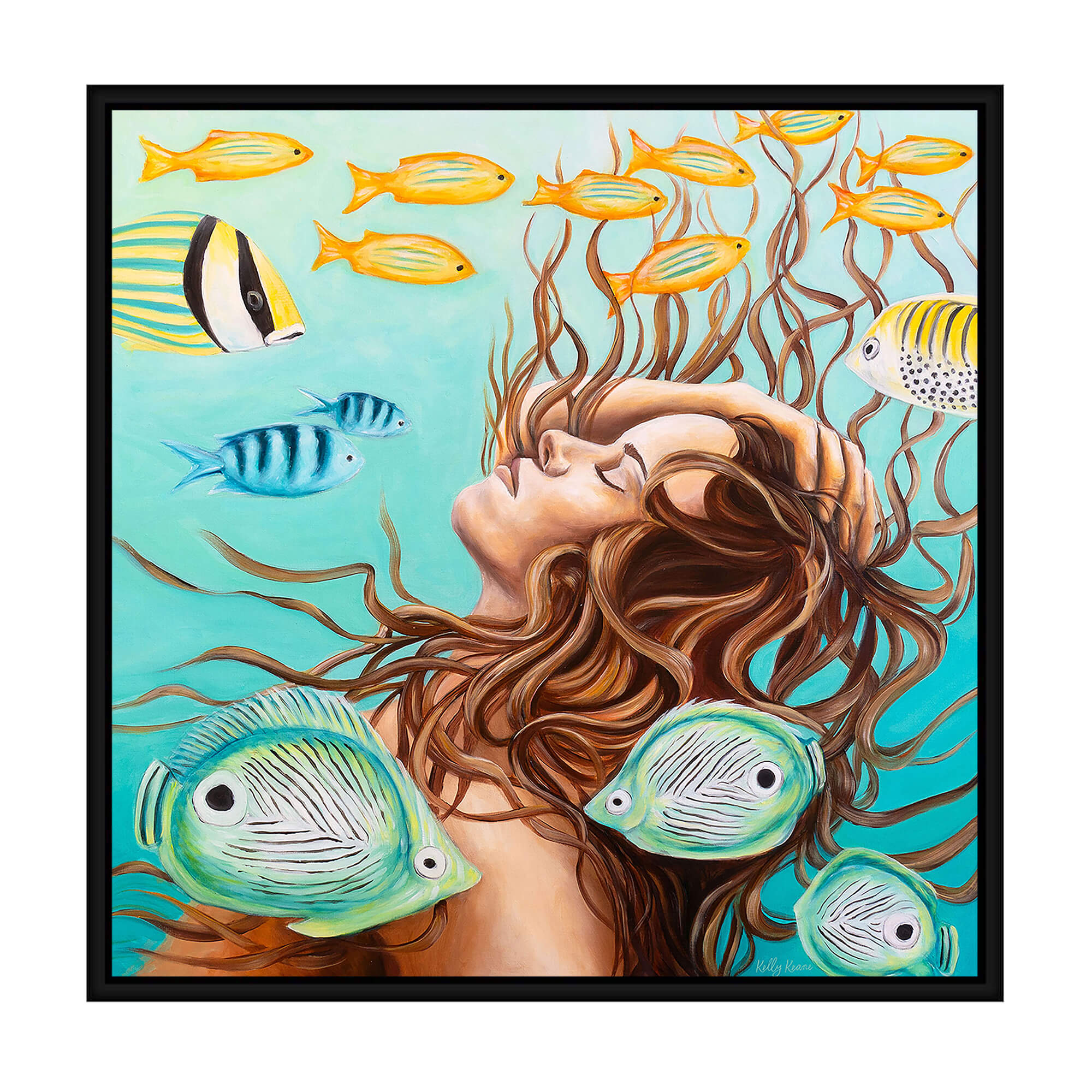 Canvas art print featuring a woman relaxing underwater by Hawaii artist Kelly Keane
