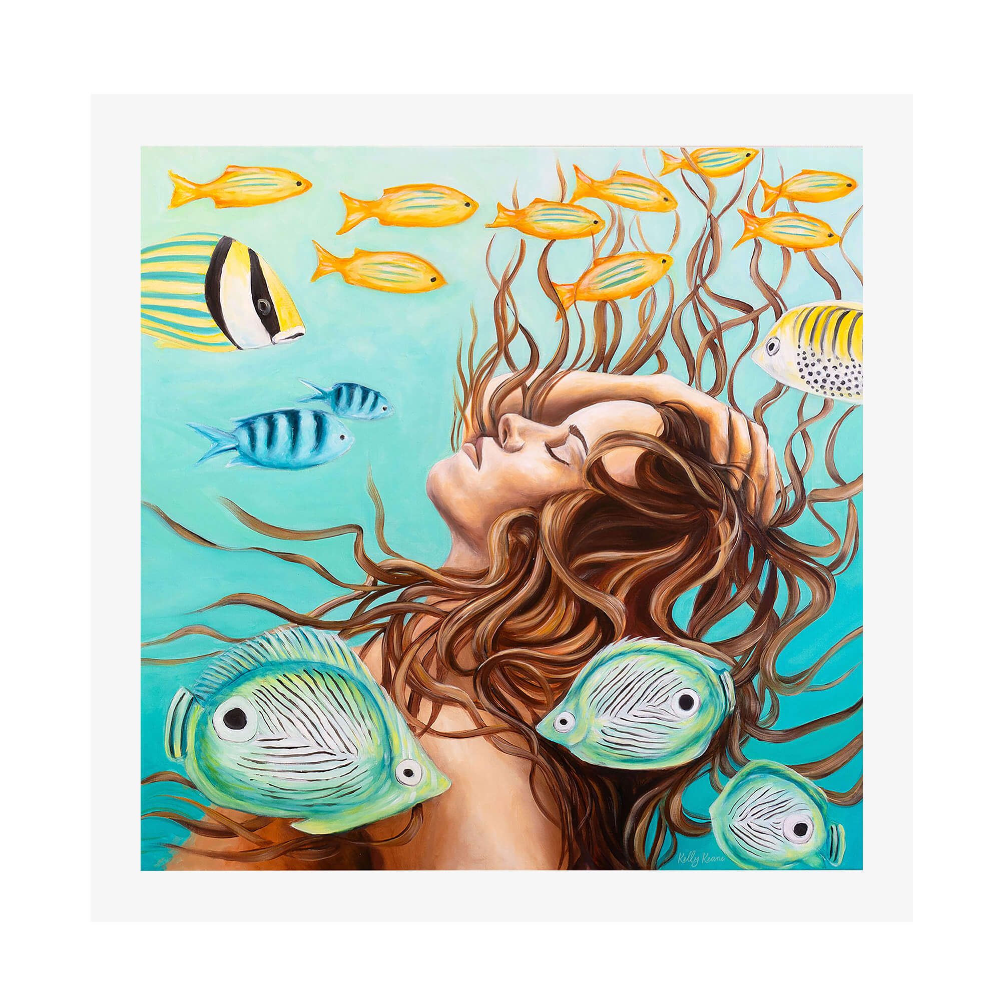 Paper art print featuring some colorful tropical fish by Hawaii artist Kelly Keane