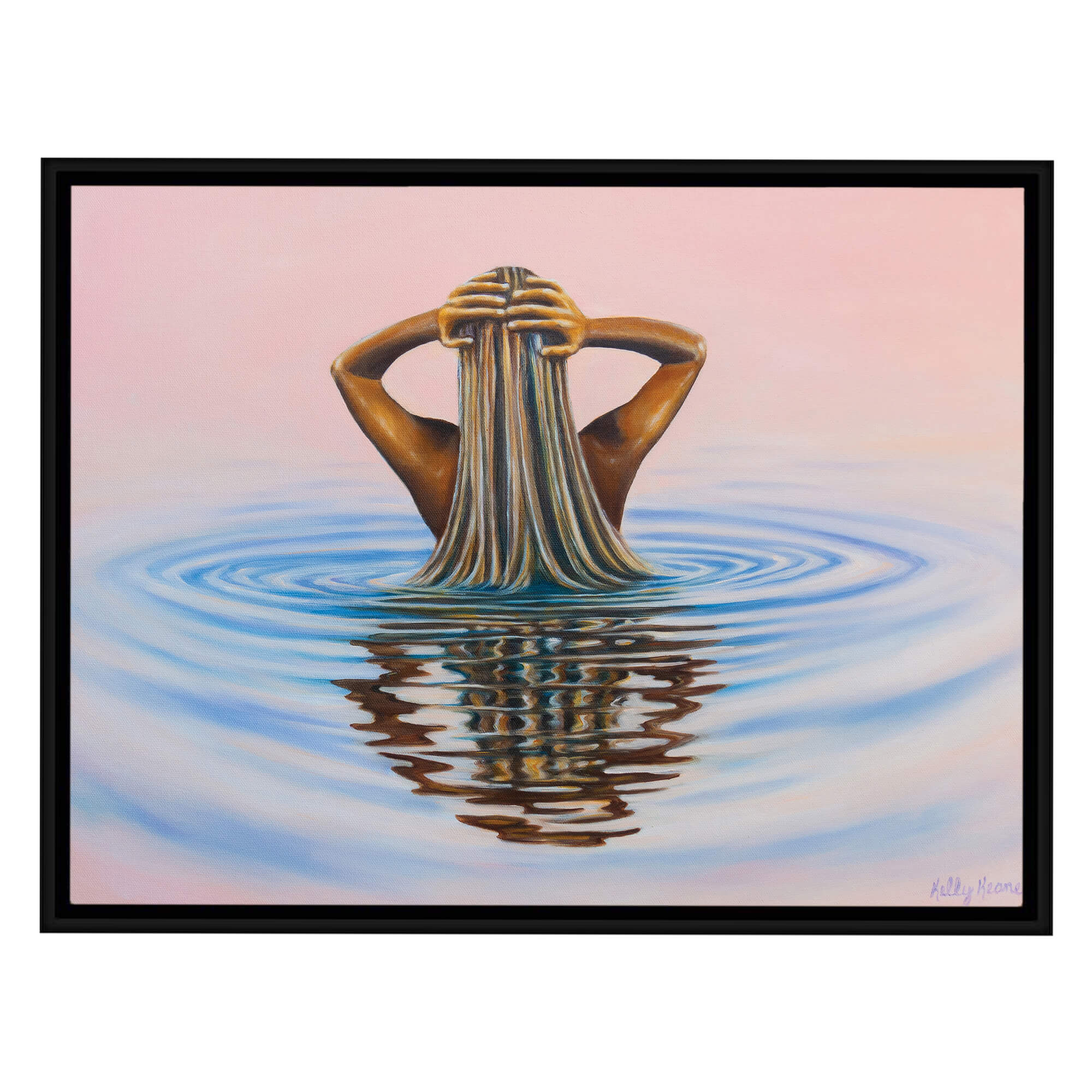 Canvas art print of a woman holding her blonde hair by Hawaii artist Kelly Keane