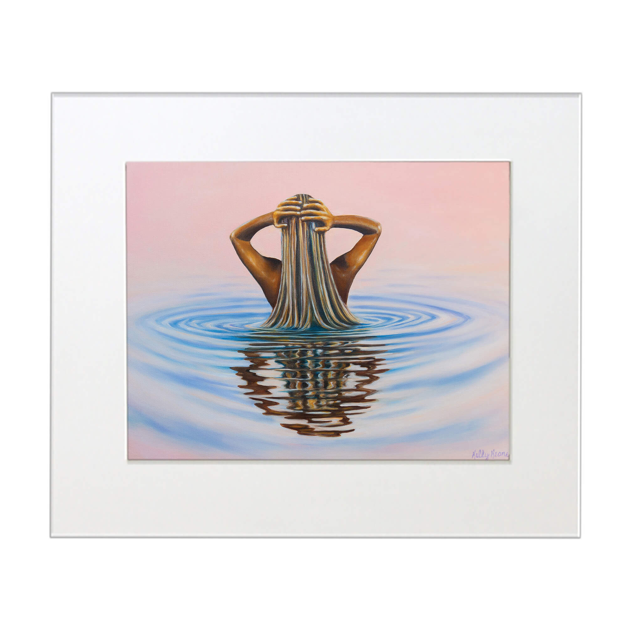 Matted art print of a blonde woman in the water by Hawaii artist Kelly Keane