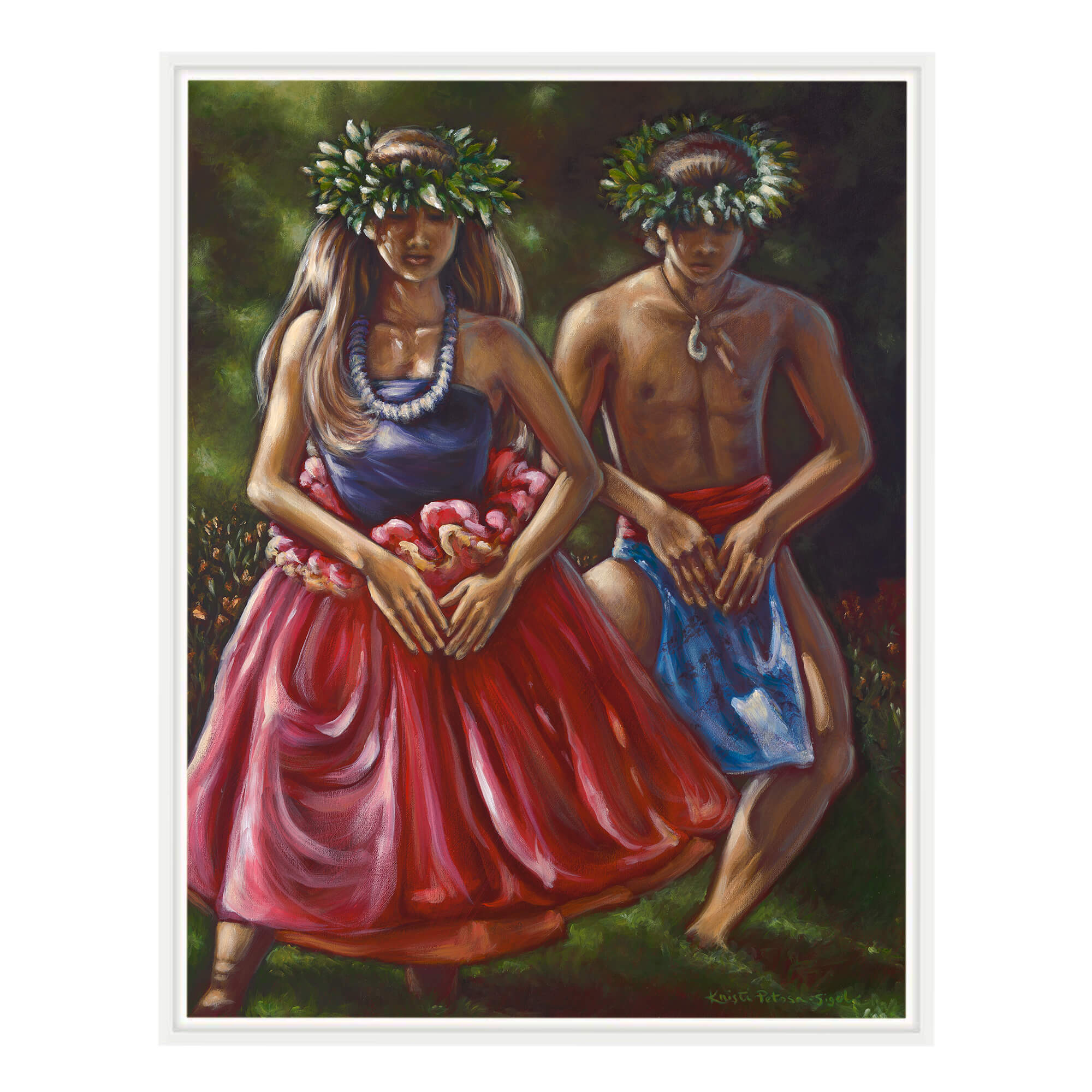 Canvas art print with white frame featuring two people  by hawaii artist Kristi Petosa