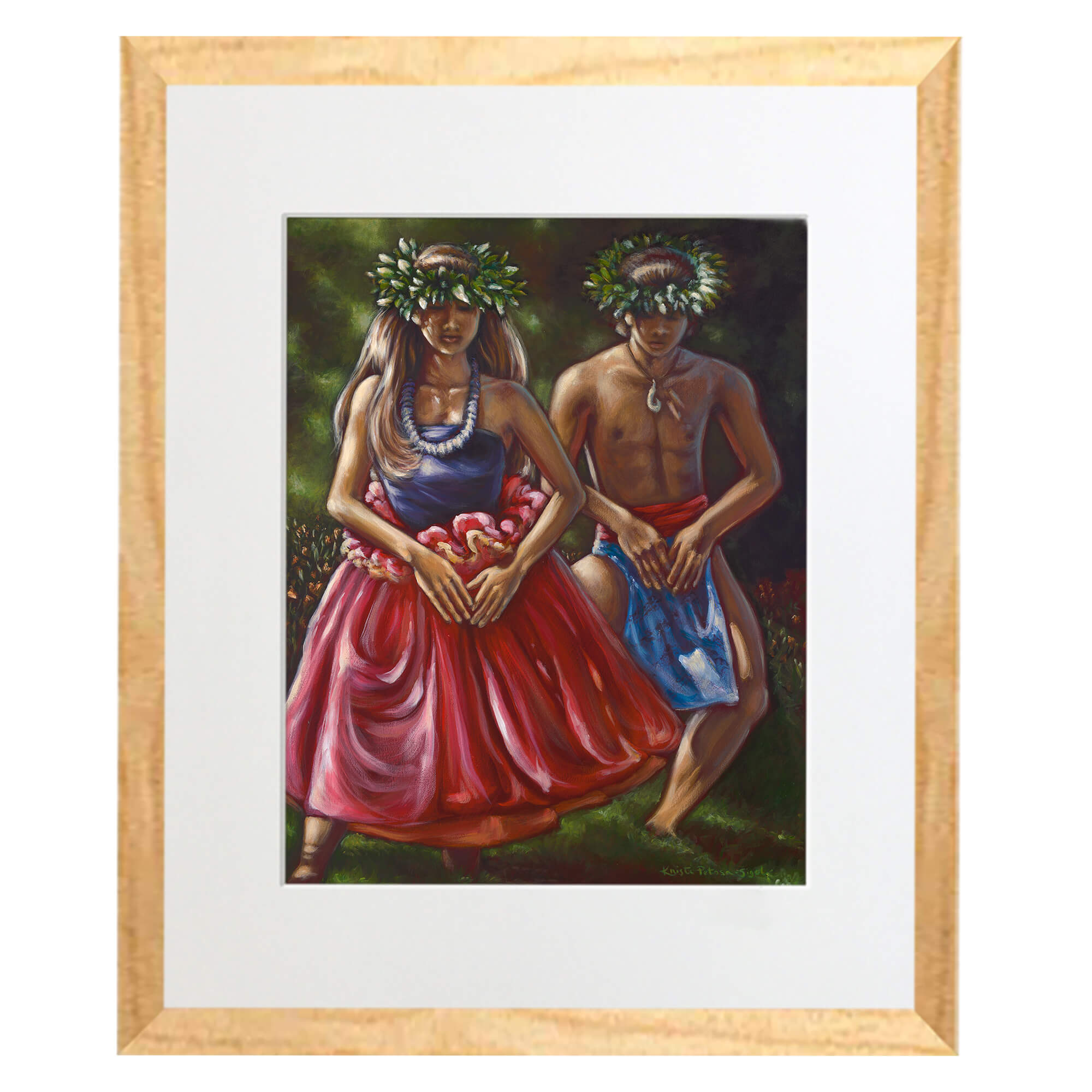 Matted art print with wood frame featuring a woman with brown hair  by hawaii artist Kristi Petosa