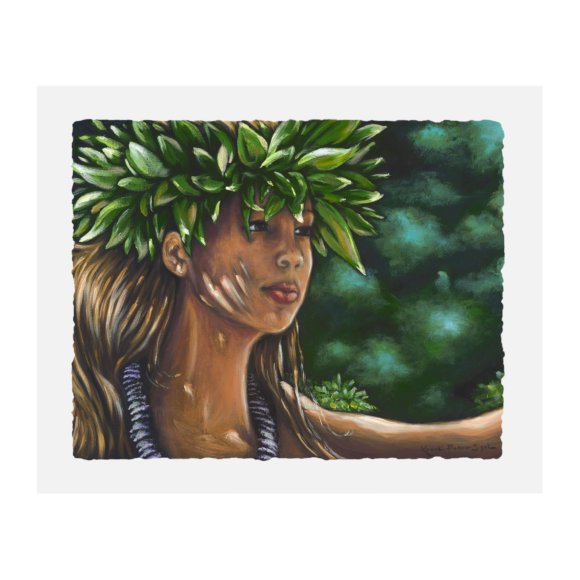 Paper art print featuring a brown haired and brown eyed woman by hawaii artist Kristi Petosa