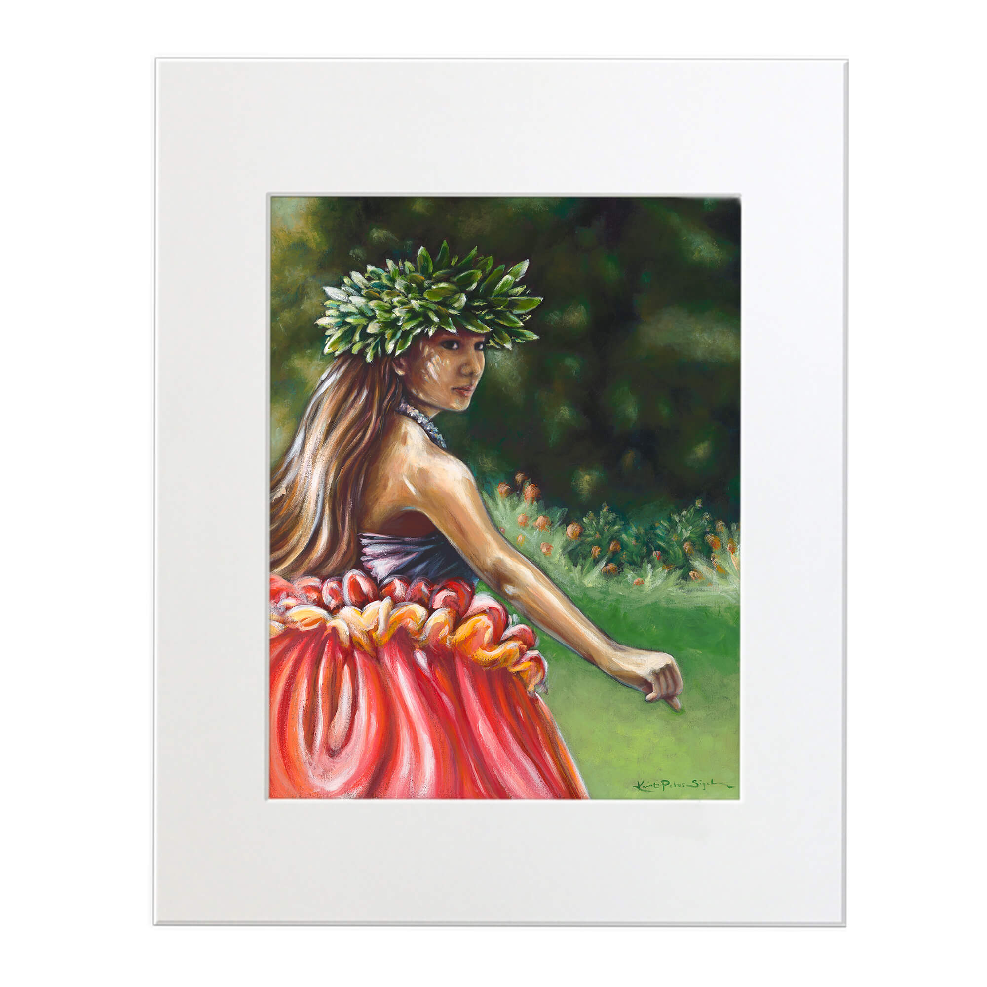 Mattted art print featuring a woman with brown hair  by hawaii artist Kristi Petosa