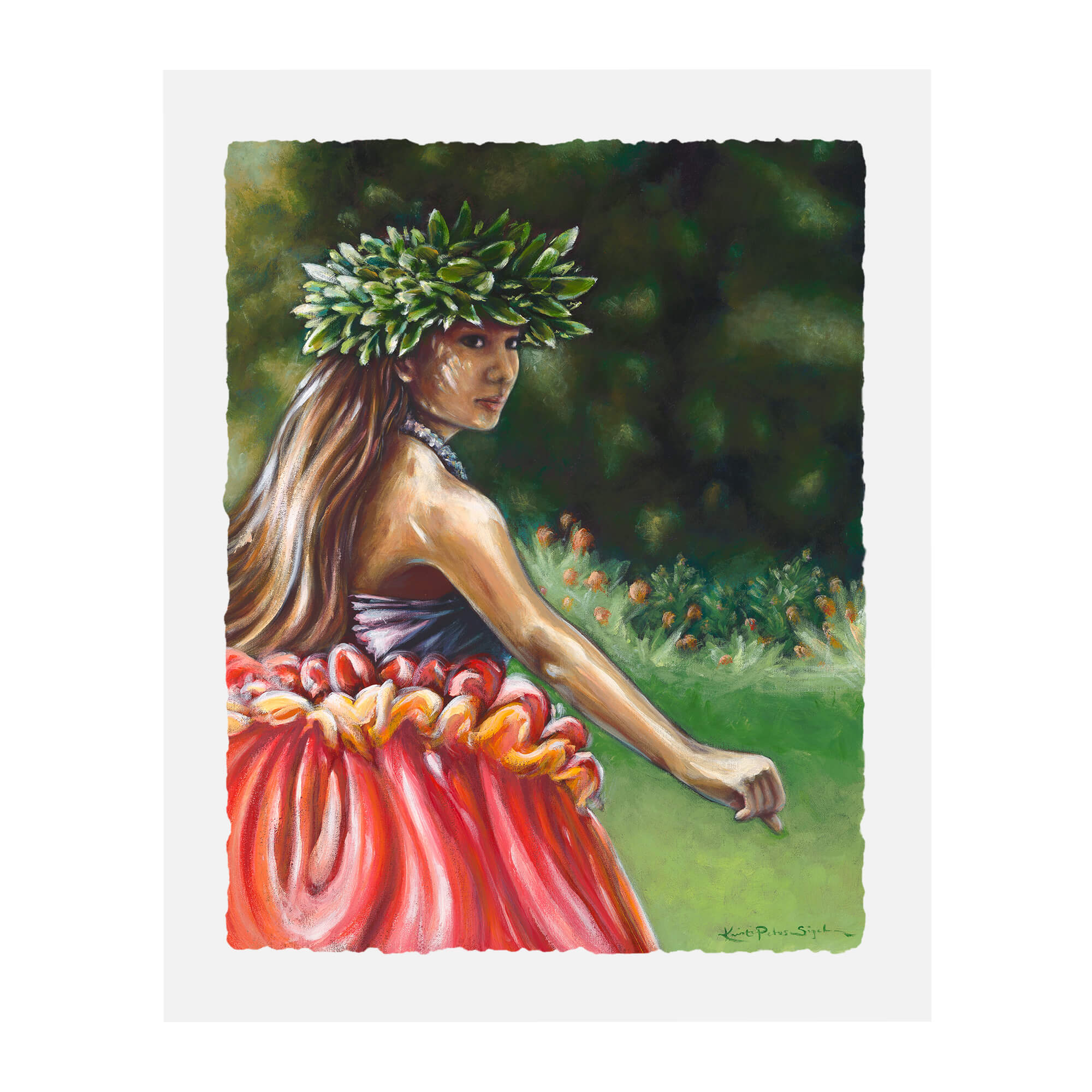 Paper art print featuring a pretty lady  by hawaii artist Kristi Petosa