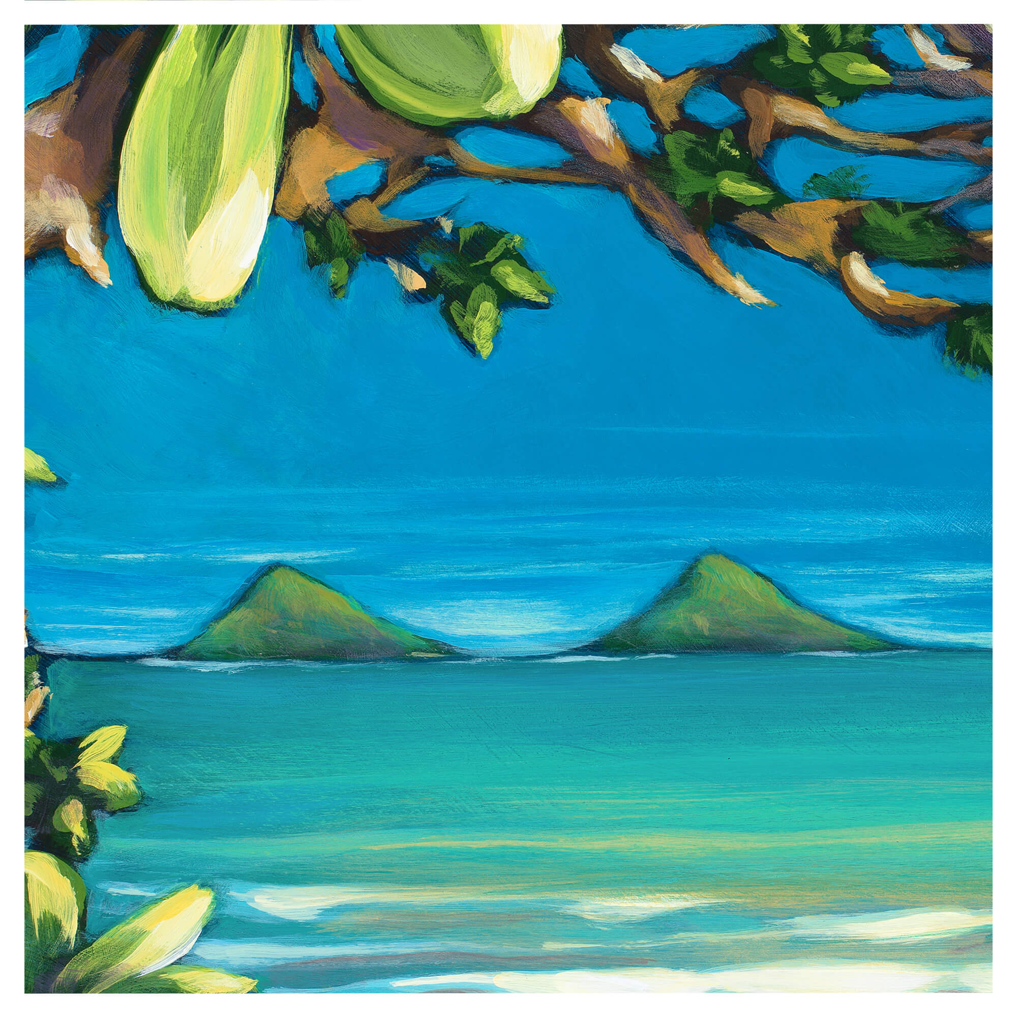 An illustration of a mountain in the sea by hawaii artist Kristi Petosa
