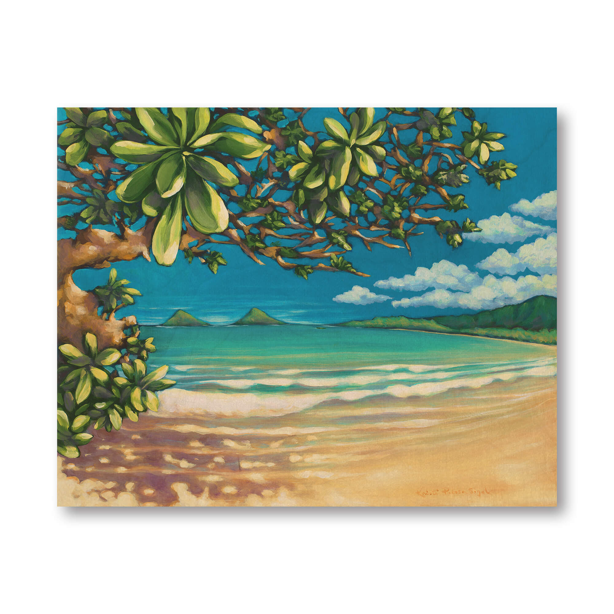 Wood print featuring the calm water  by hawaii artist Kristi Petosa