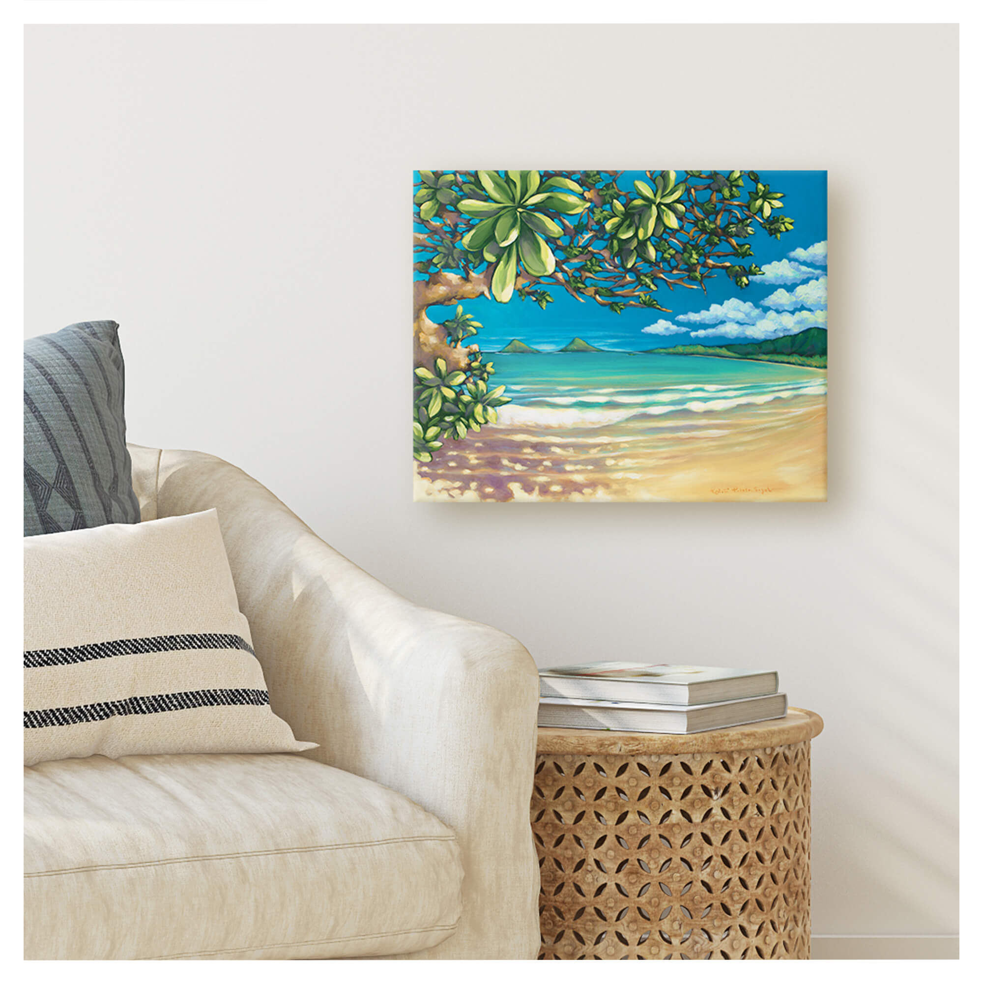 Canvas art print featuring the beach with white sand by hawaii artist Kristi Petosa