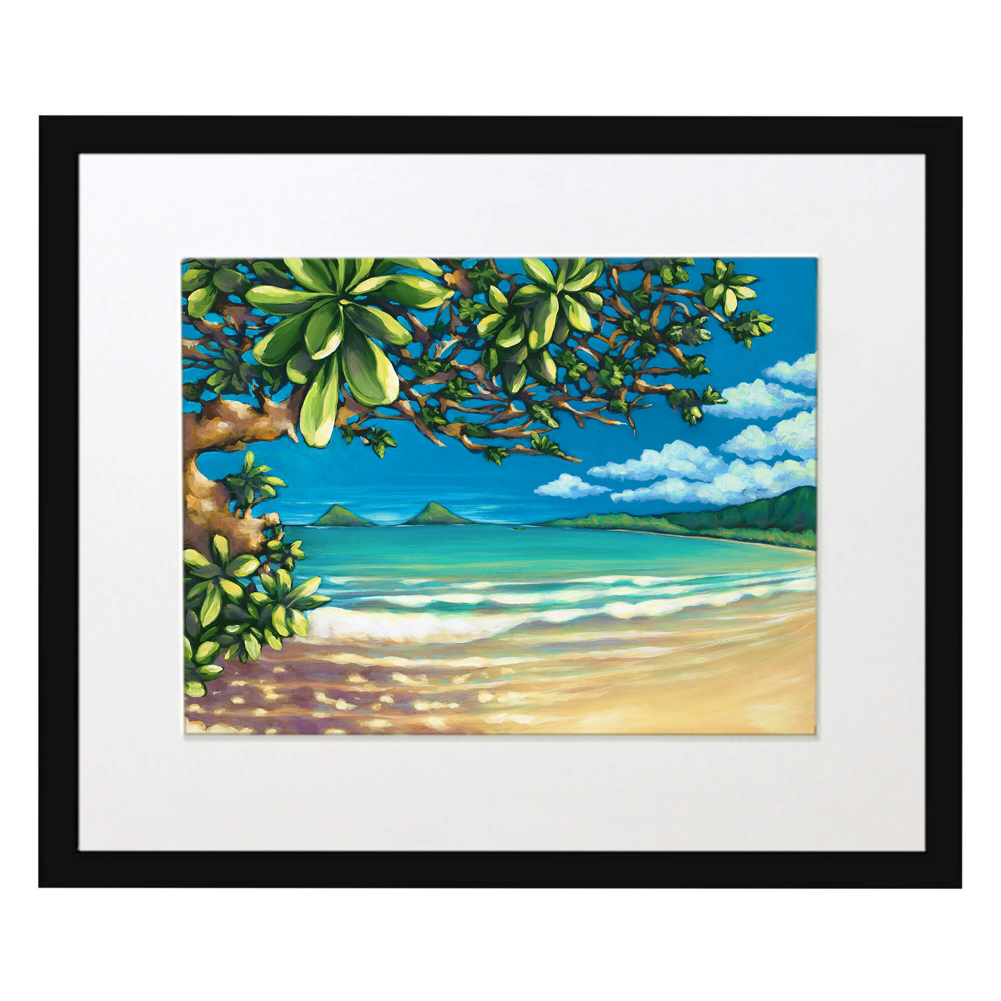 Matted art print with black frame featuring the clouds  by hawaii artist Kristi Petosa