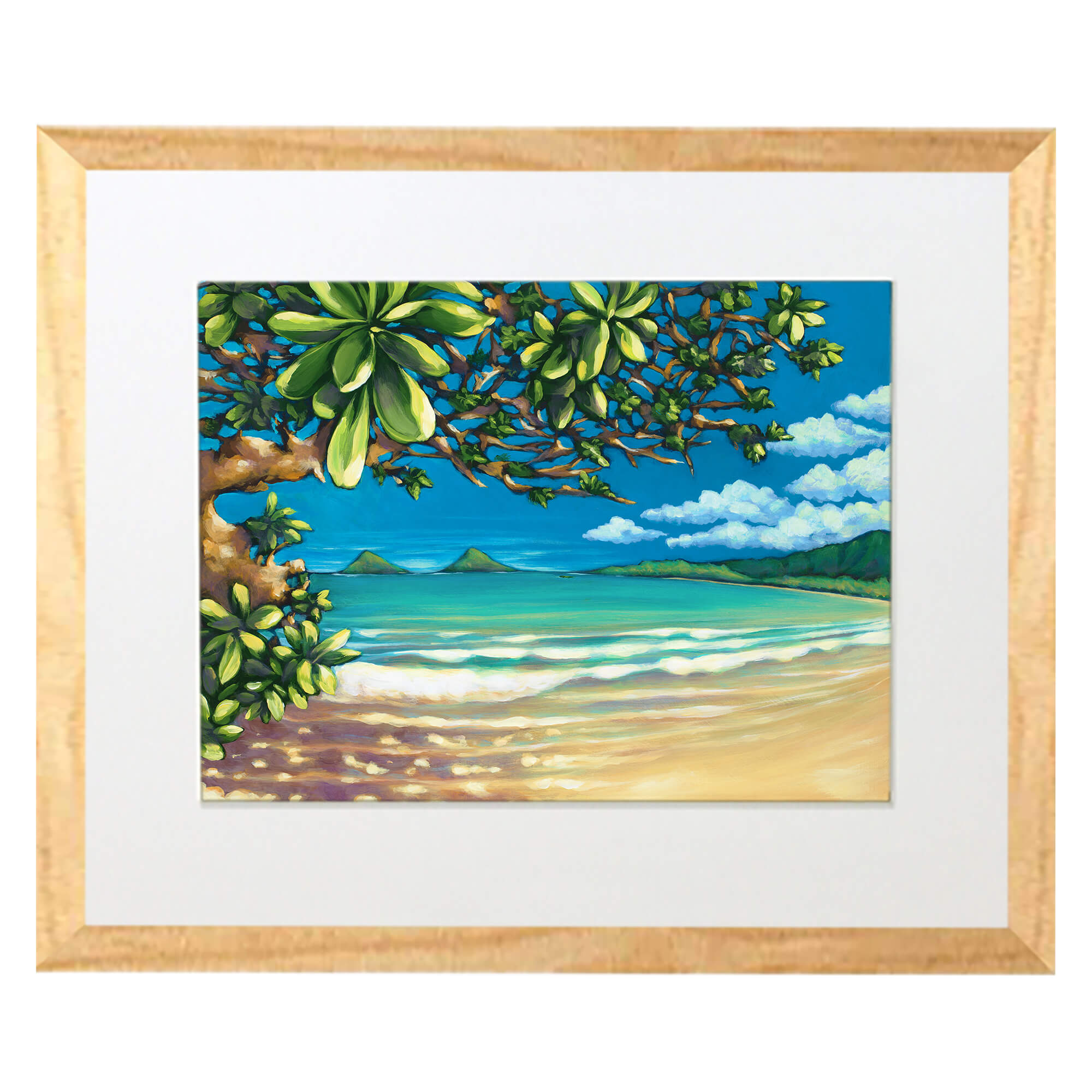 Matted art print with wood frame featuring a mountain  by hawaii artist Kristi Petosa