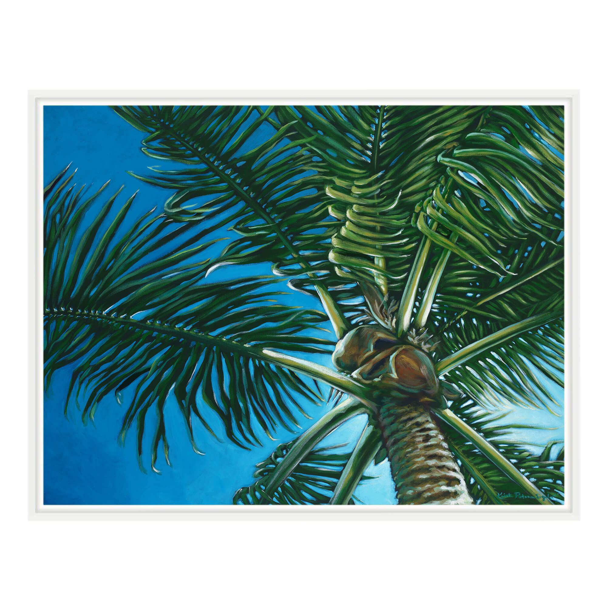Canvas art print with white frame featuring  tree covering the sun by hawaii artist Kristi Petosa
