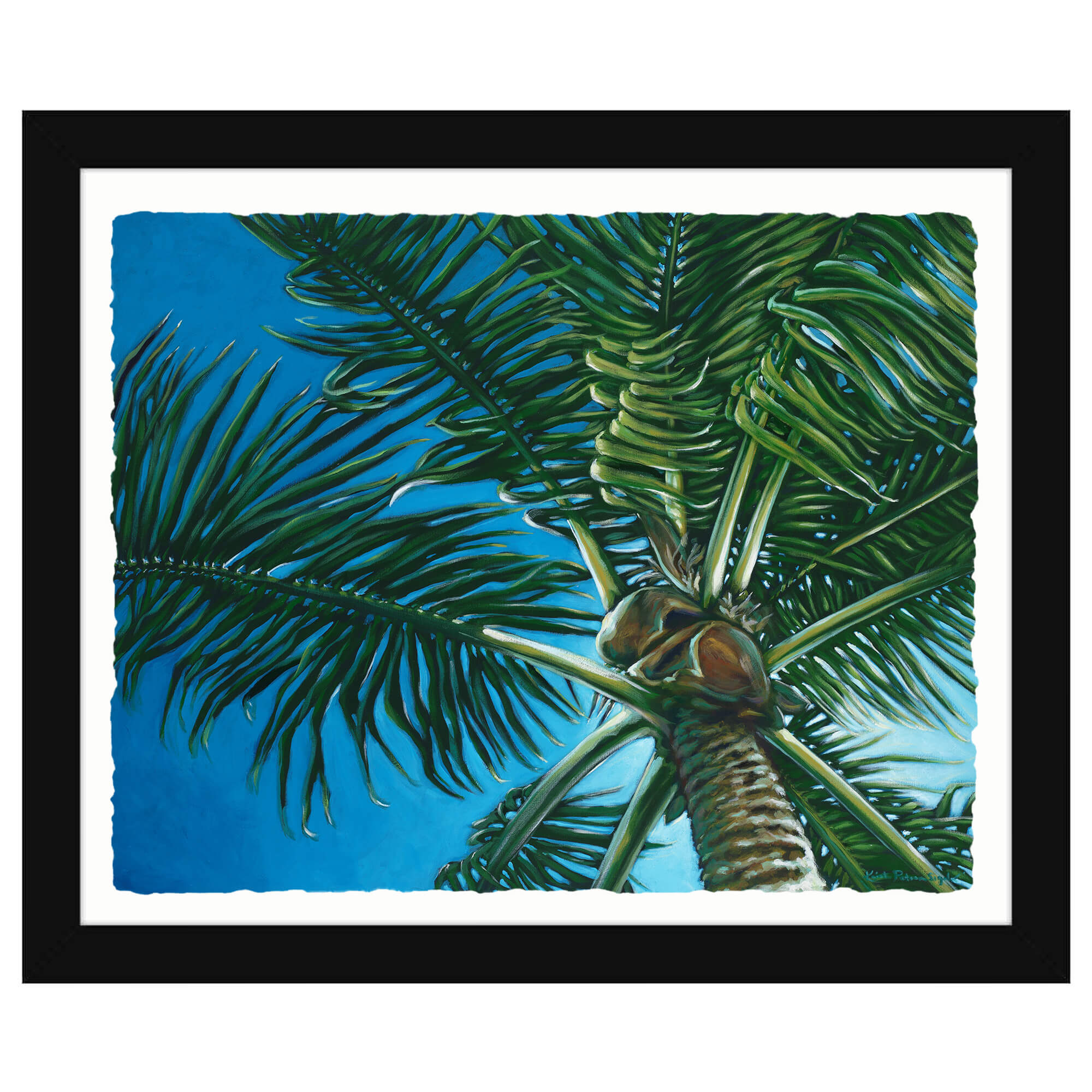 Paper art print with black frame featuring the bright sky  by hawaii artist Kristi Petosa
